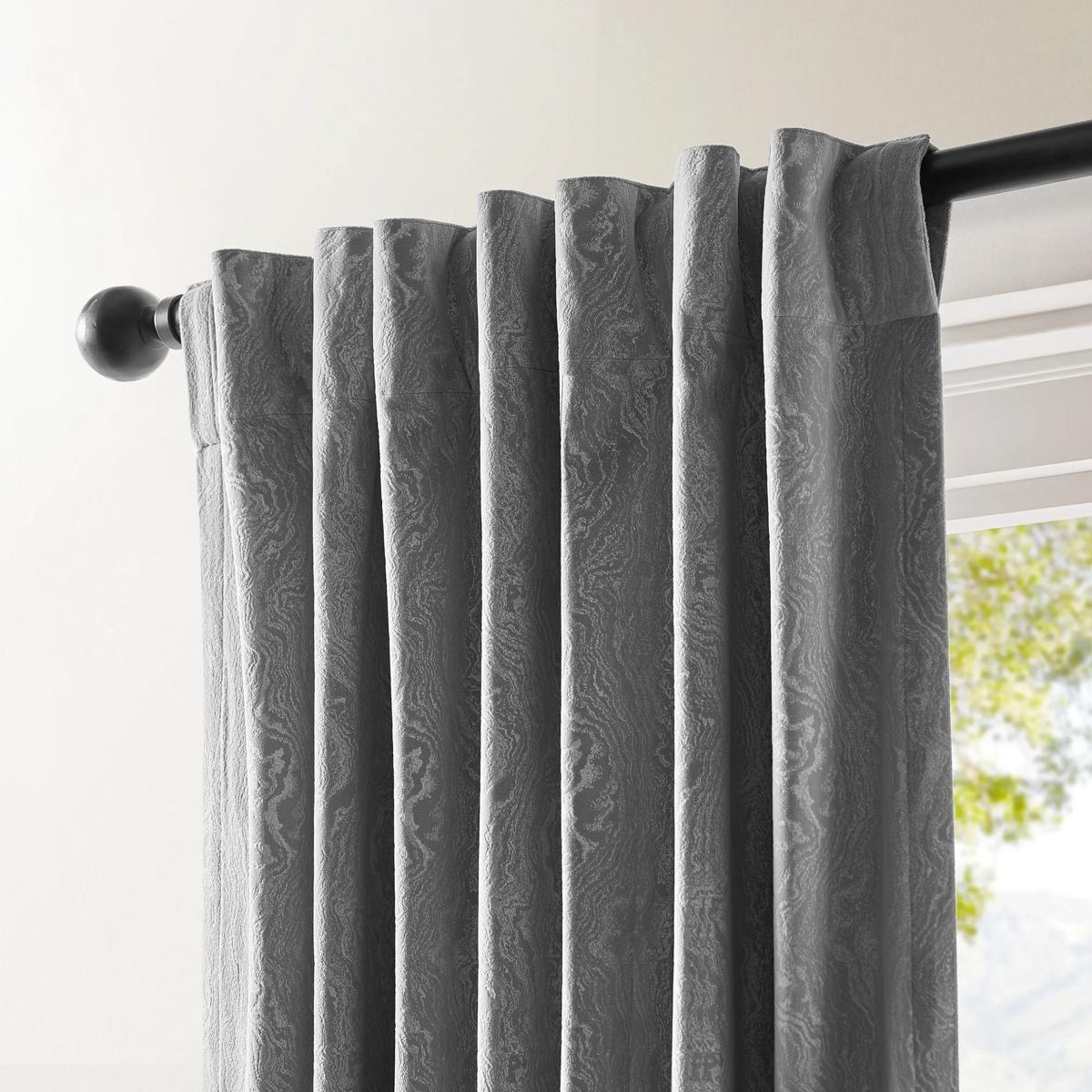 Mabel Velvet Swirl Curtain - Grey Blue