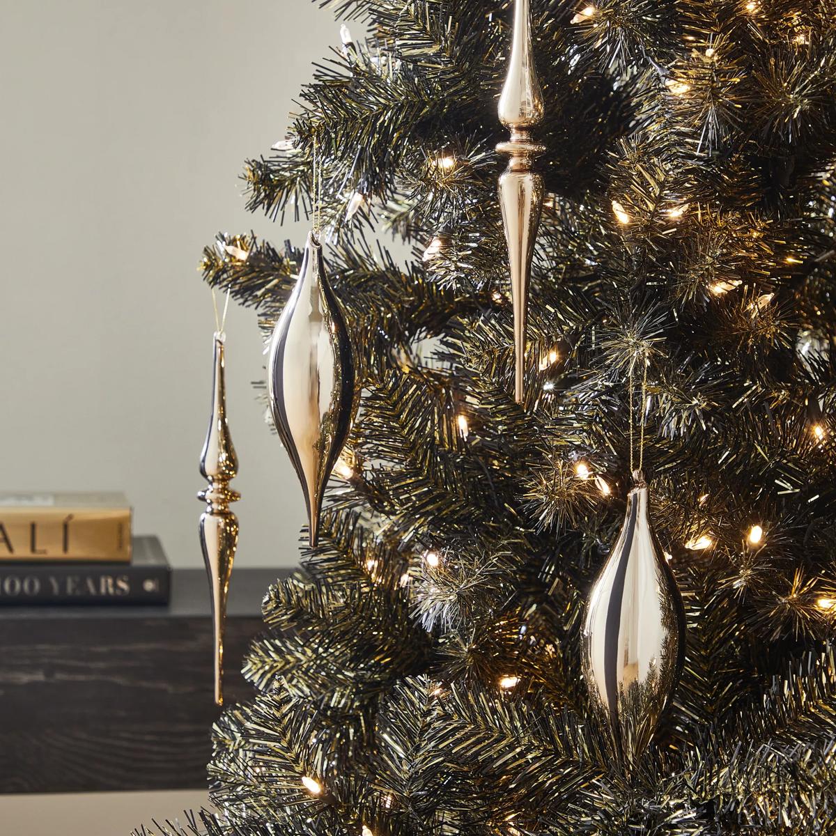 Gold Stripe Finial Ornament - Set of 4