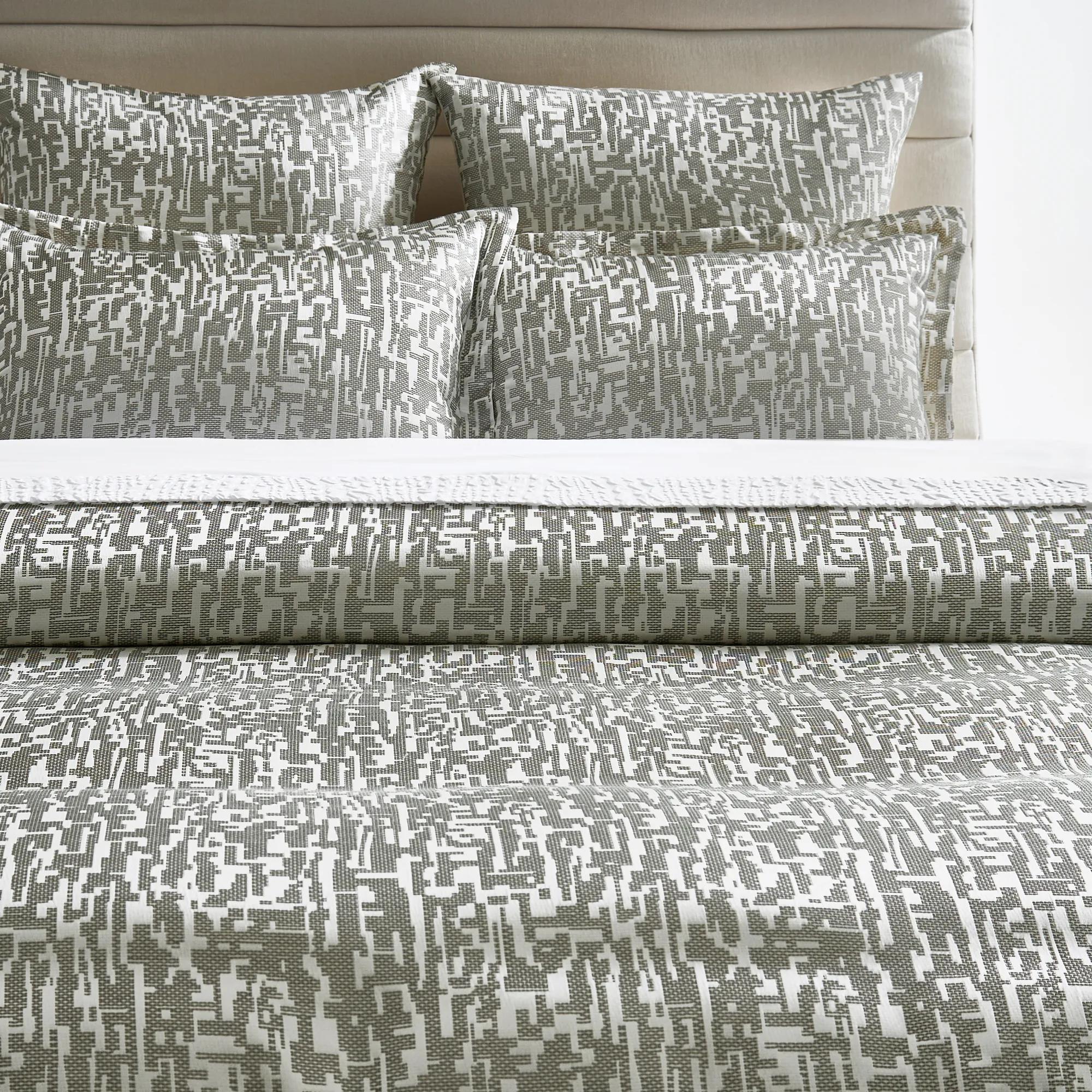 Podva Embroidered Bedding Set  - Pearl/ Charcoal