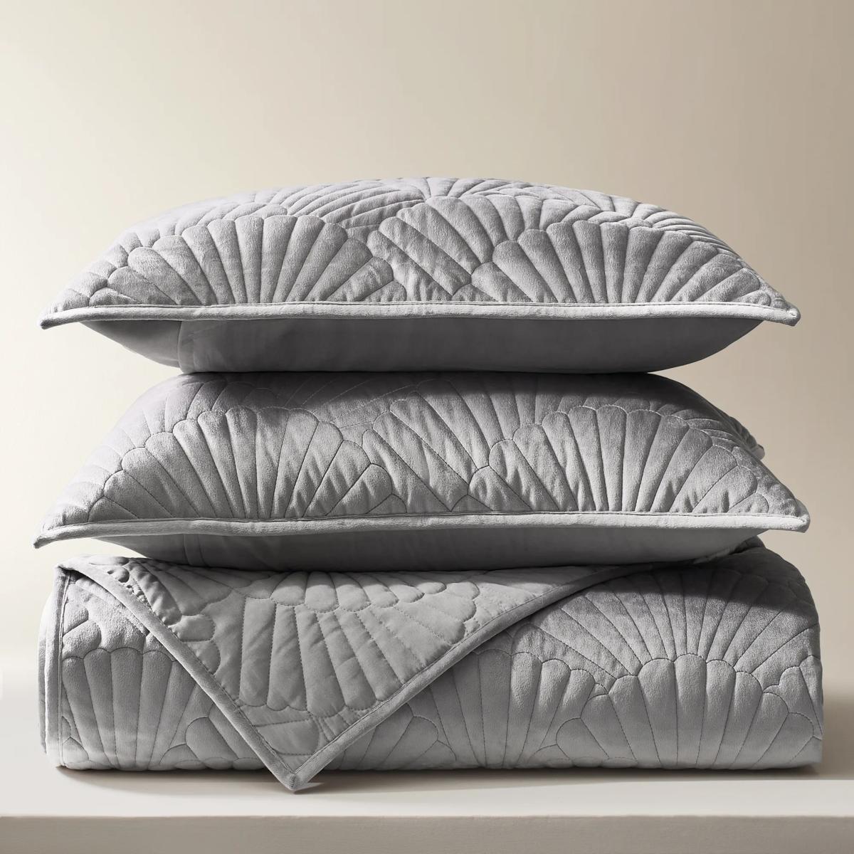 Fan Velvet Quilt Set - Smoke Grey