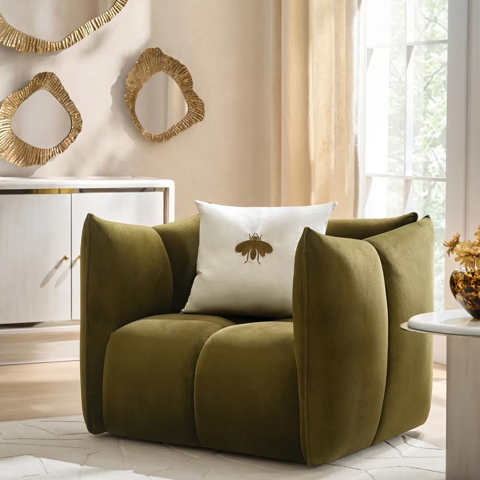 Reina Tufted Deep Olive Velvet Swivel Chair