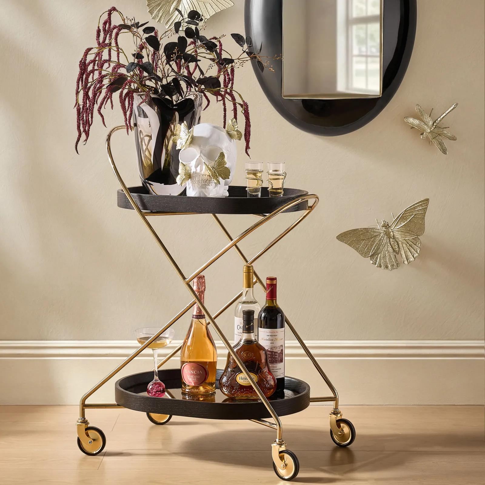Cleo Black Oak 2-Tier Bar Cart (22.5")
