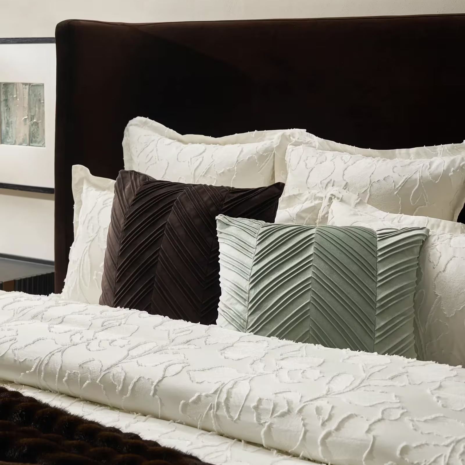 Stria Dark Chocolate Velvet Upholstered Platform Bed