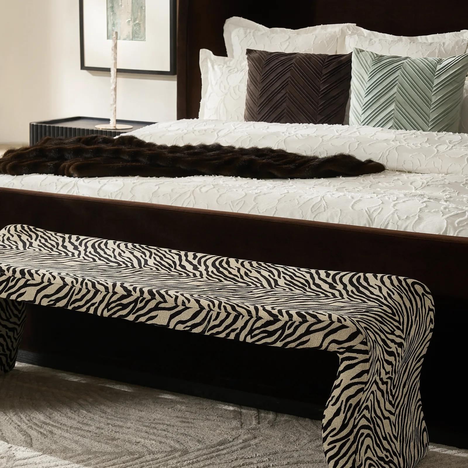 Stria Dark Chocolate Velvet Upholstered Platform Bed