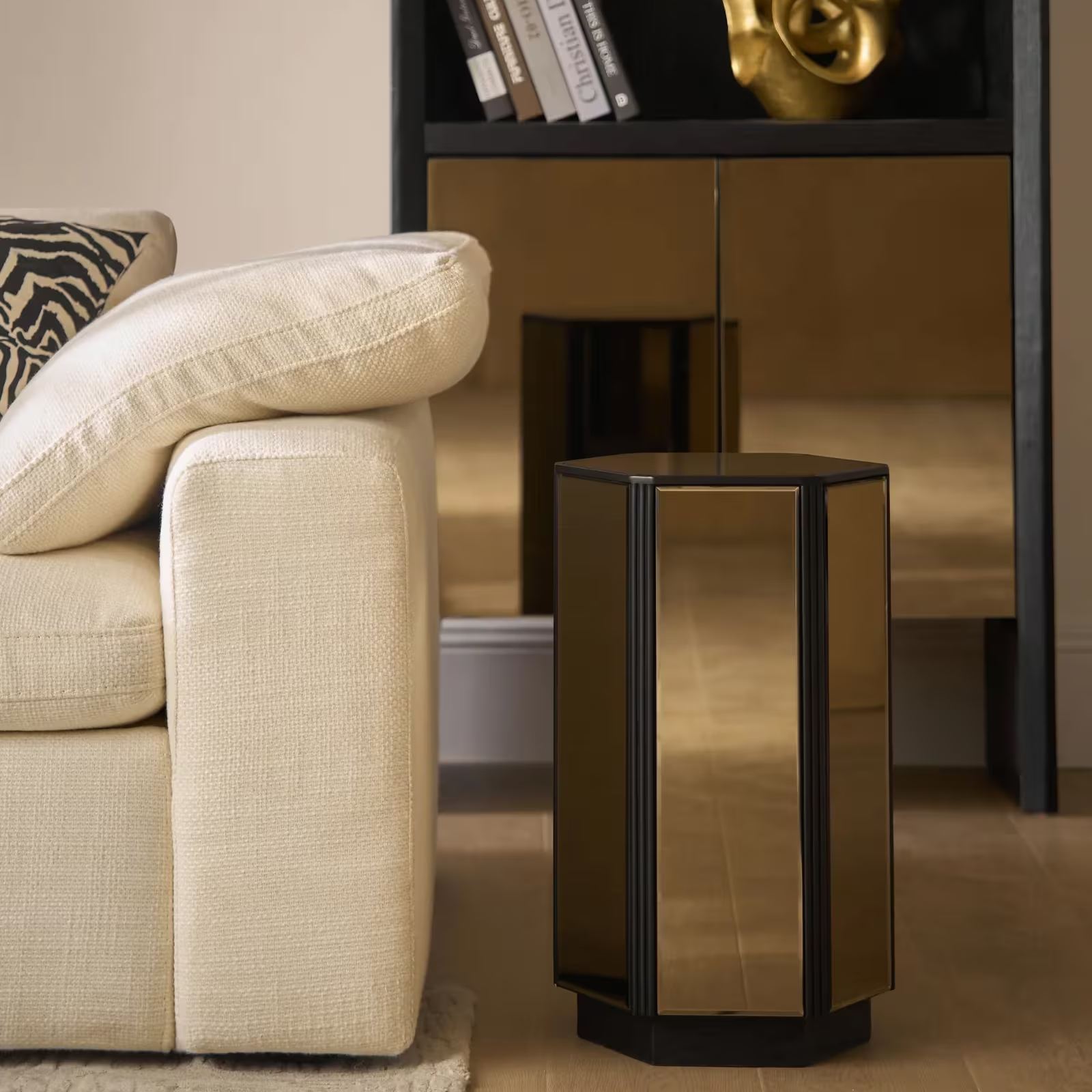 Glimmer Bronze Mirrored End Table (12")