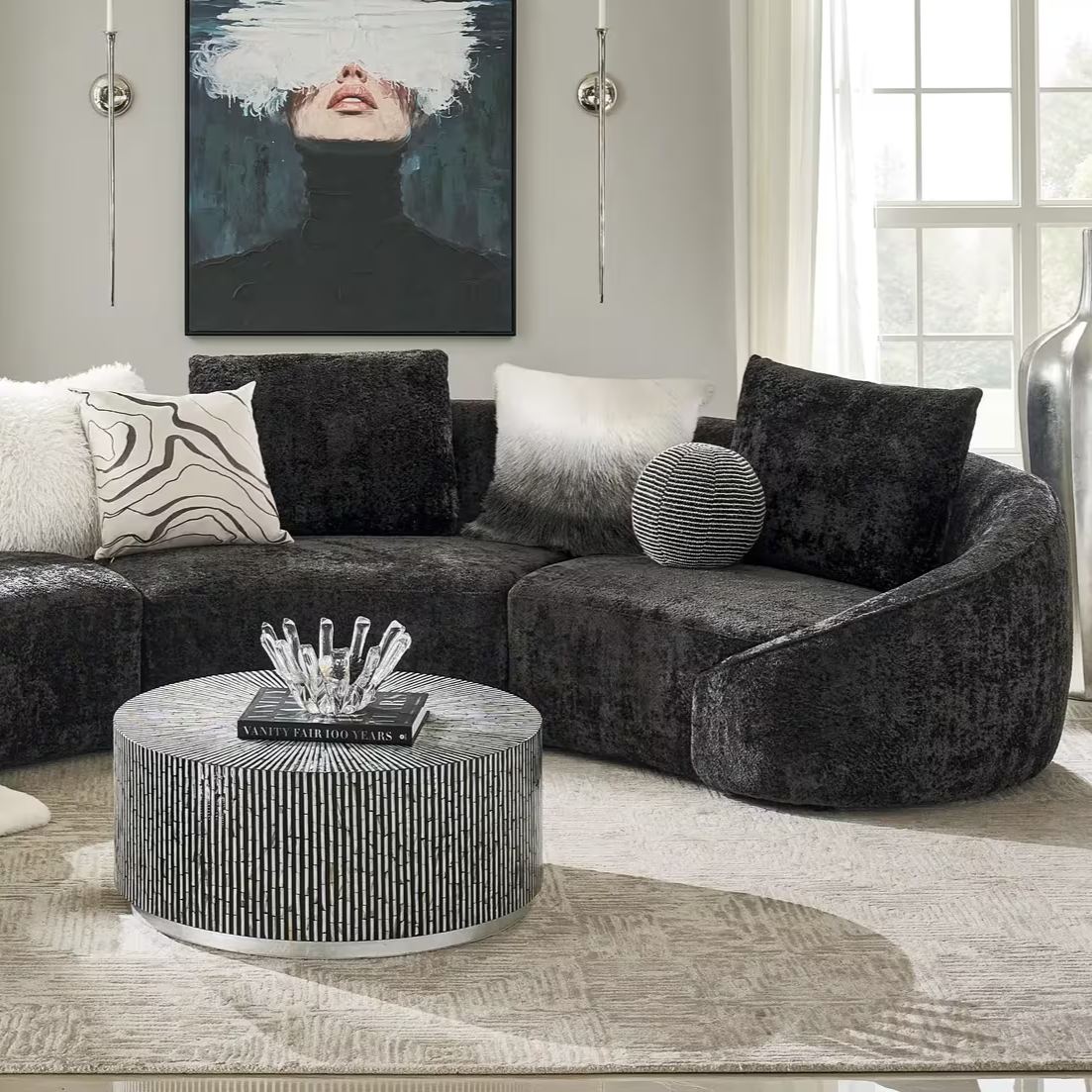 Irene 4-Piece Black Chenille Sectional Sofa