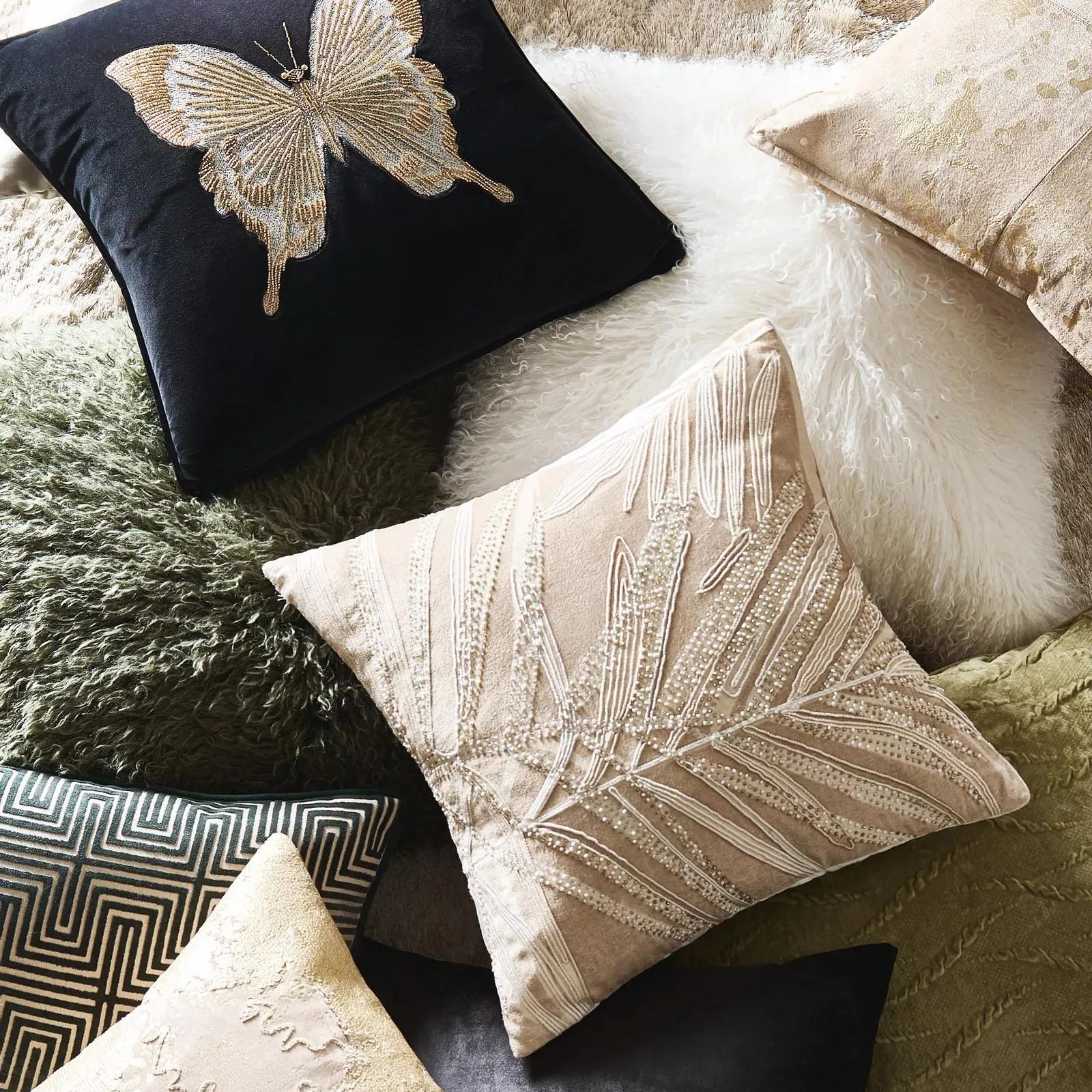 Bella Beaded Butterfly Pillow 20"