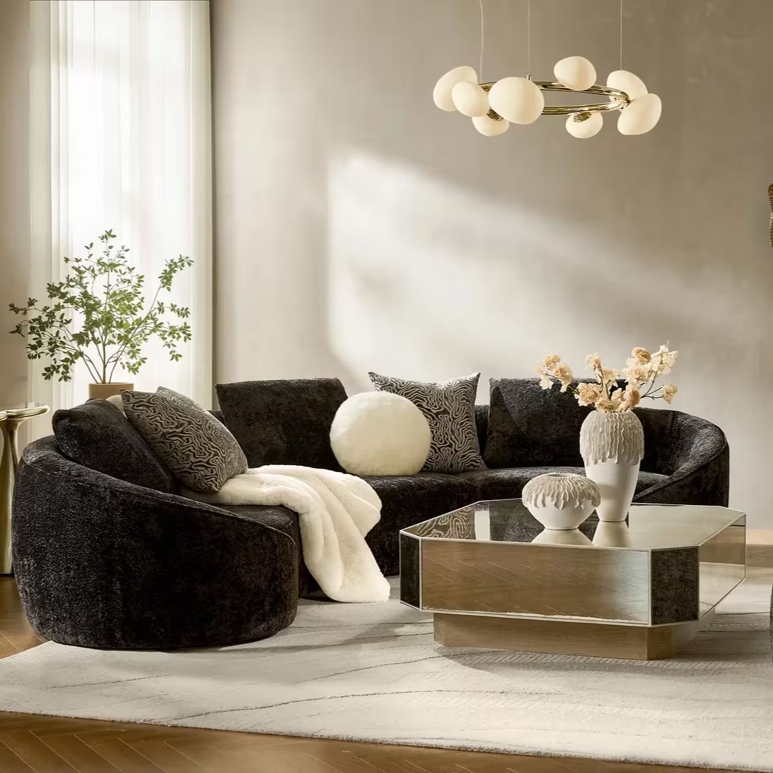 Irene 2-Piece Black Chenille Sectional