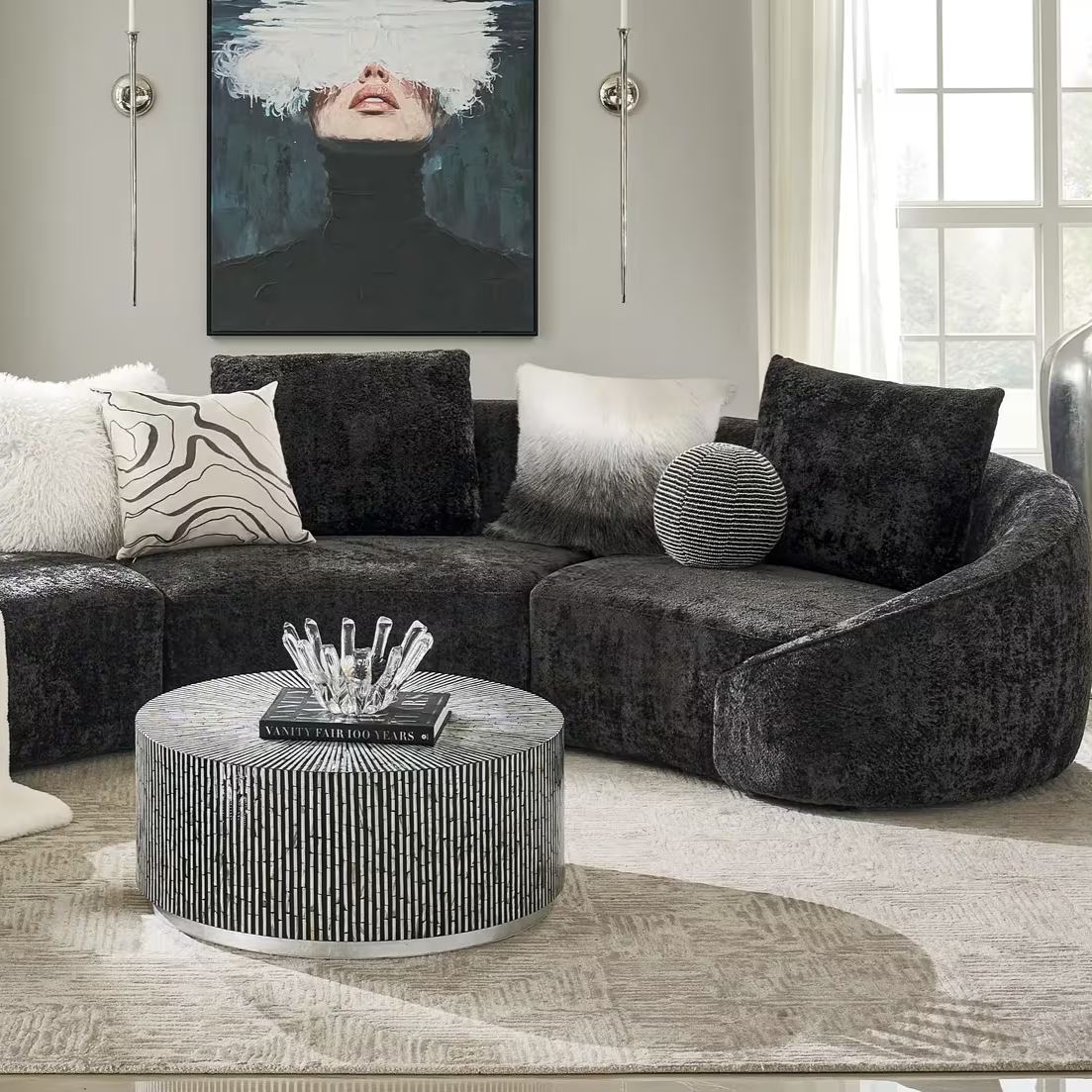 Irene 2-Piece Black Chenille Sectional