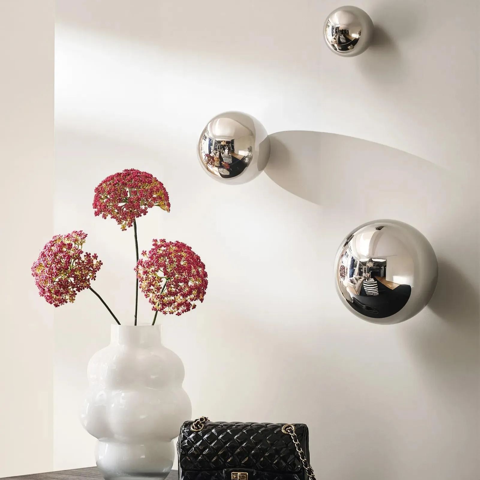 Chrome Spheres Stainless Steel Wall Decor Set of 3