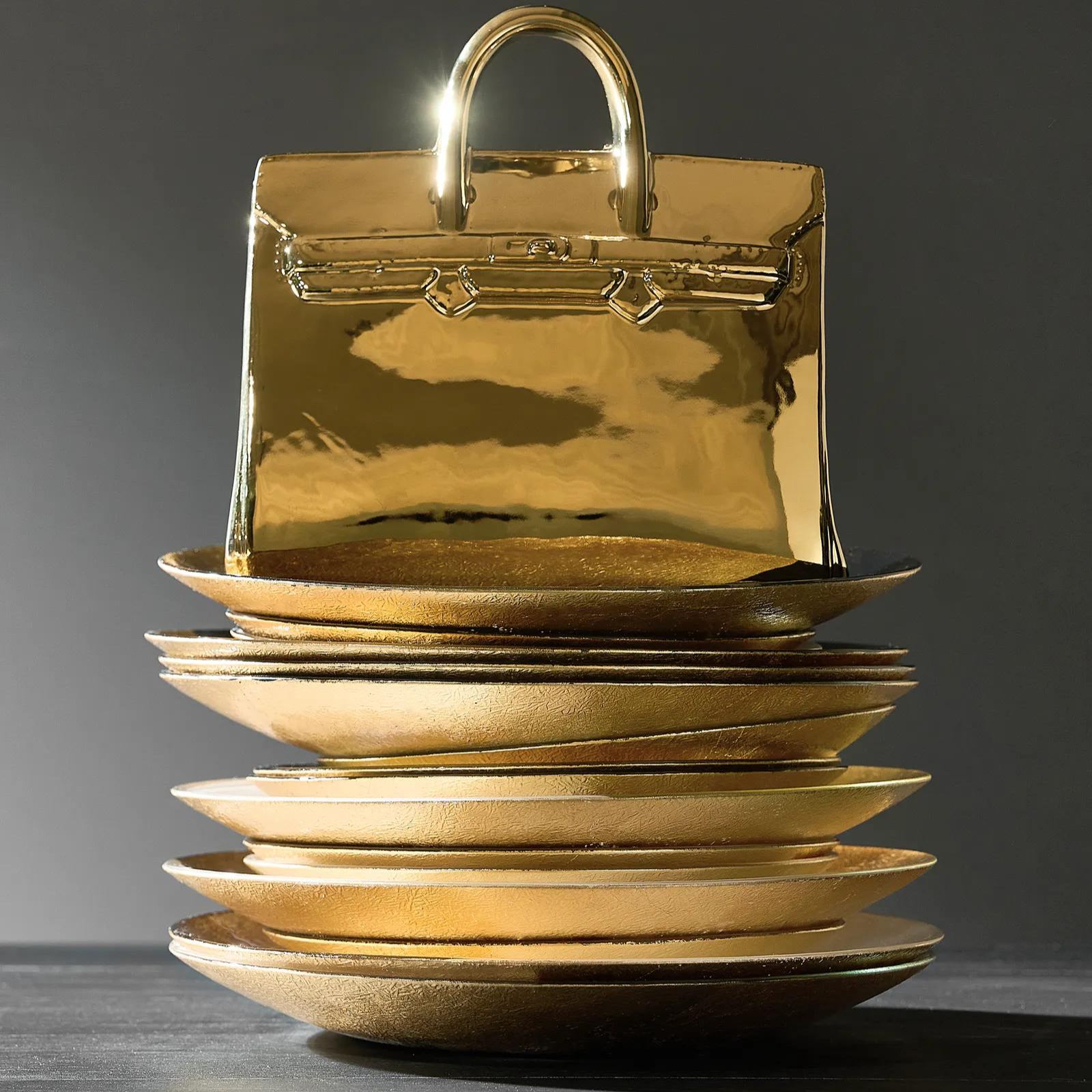 Handbag Gold Ceramic High Gloss Coin Bank Large