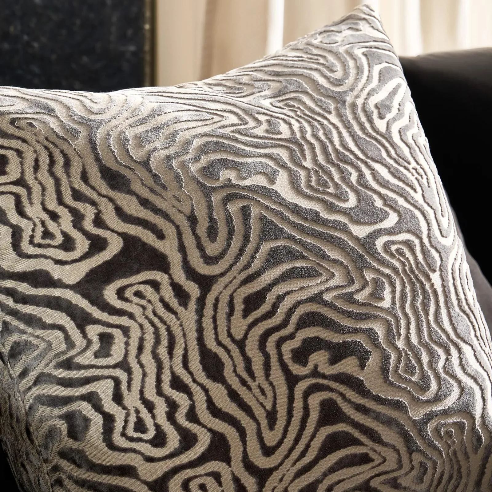 Echo Cut Velvet Pillow 24" - Smoked Pearl