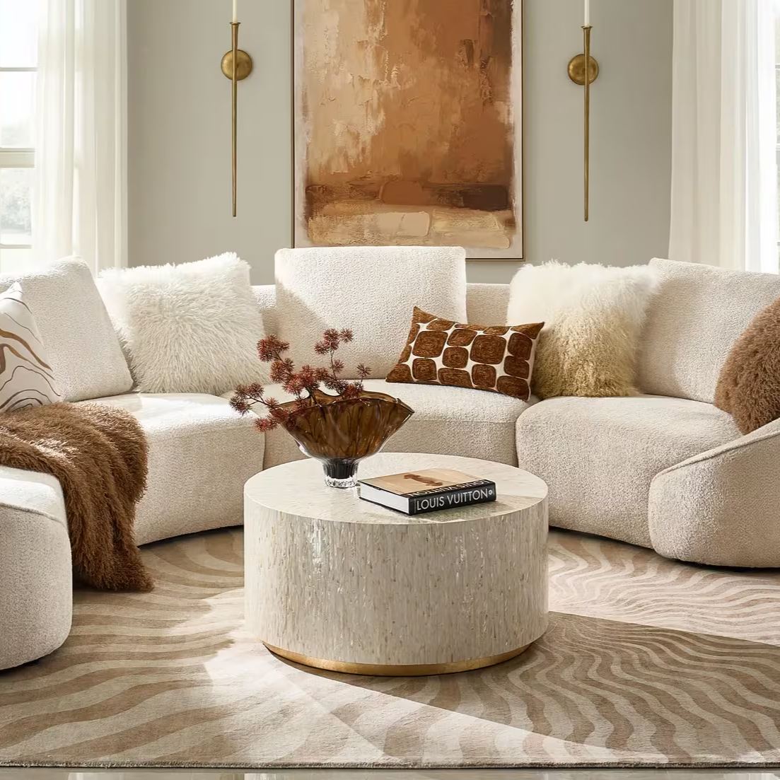Mia Gold Ombre Mongolian Lamb Fur Pillow 22" x 22"