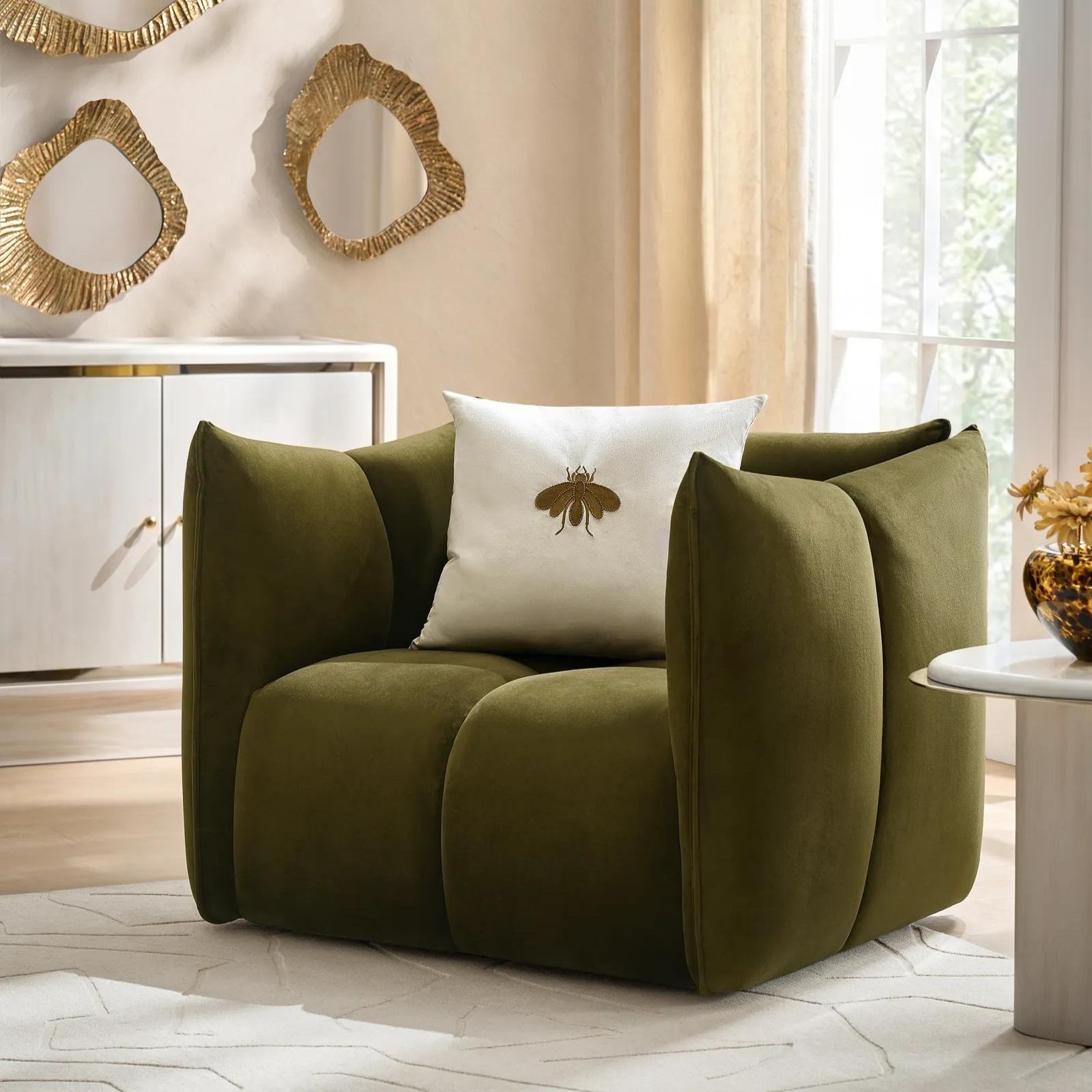 Reina Tufted Deep Olive Velvet Swivel Chair