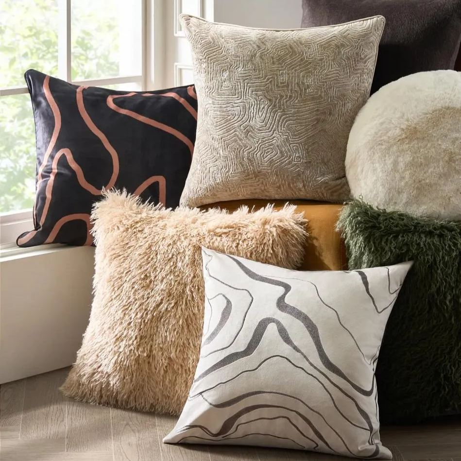 Micah Beige Faux Mongolian Fur Pillow 22" x 22"