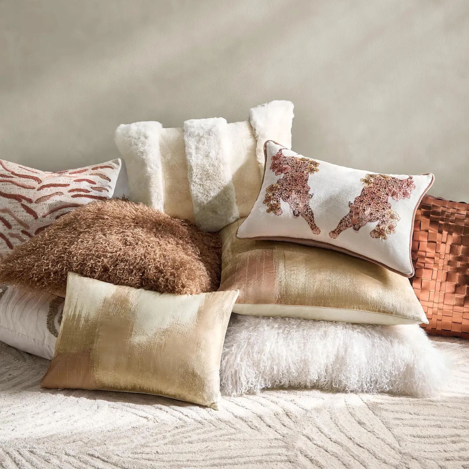 Micah Faux Mongolian Pillow 22" - Mocha