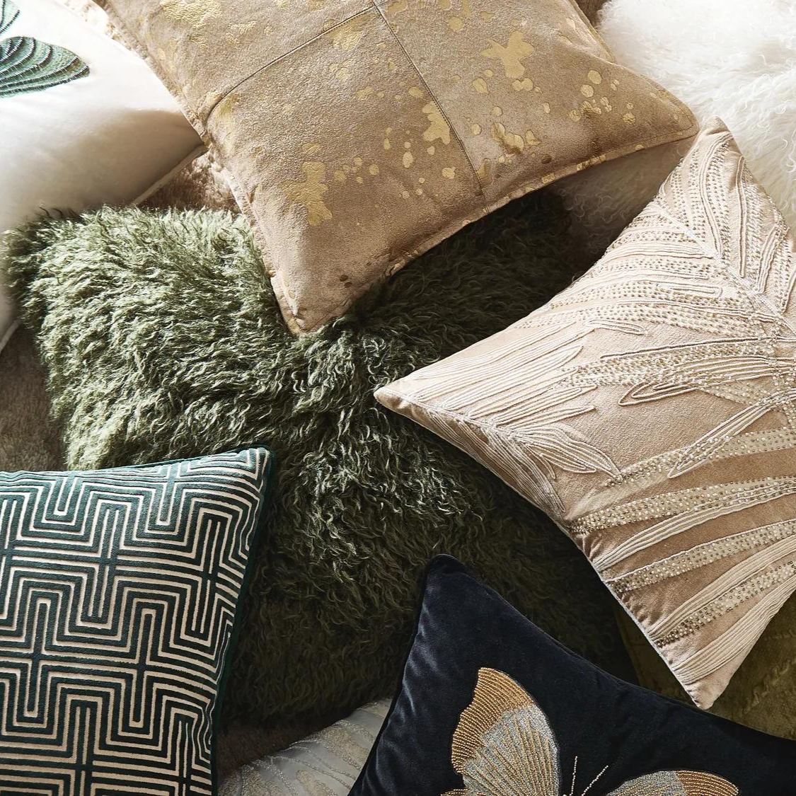 Micah Dark Green Faux Mongolian Fur Pillow 22" x 22"