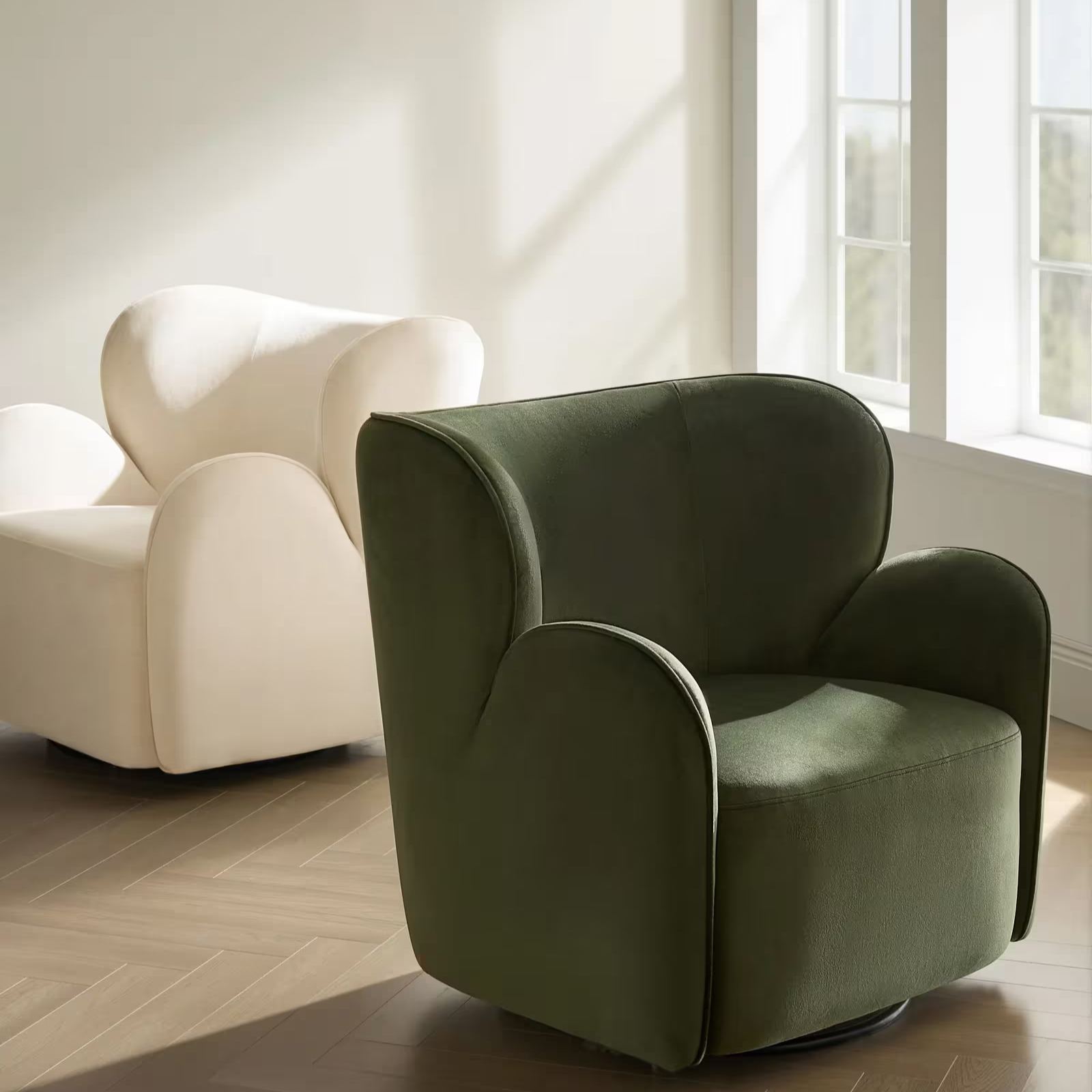 Ceres Ivory Velvet Swivel Accent Chair