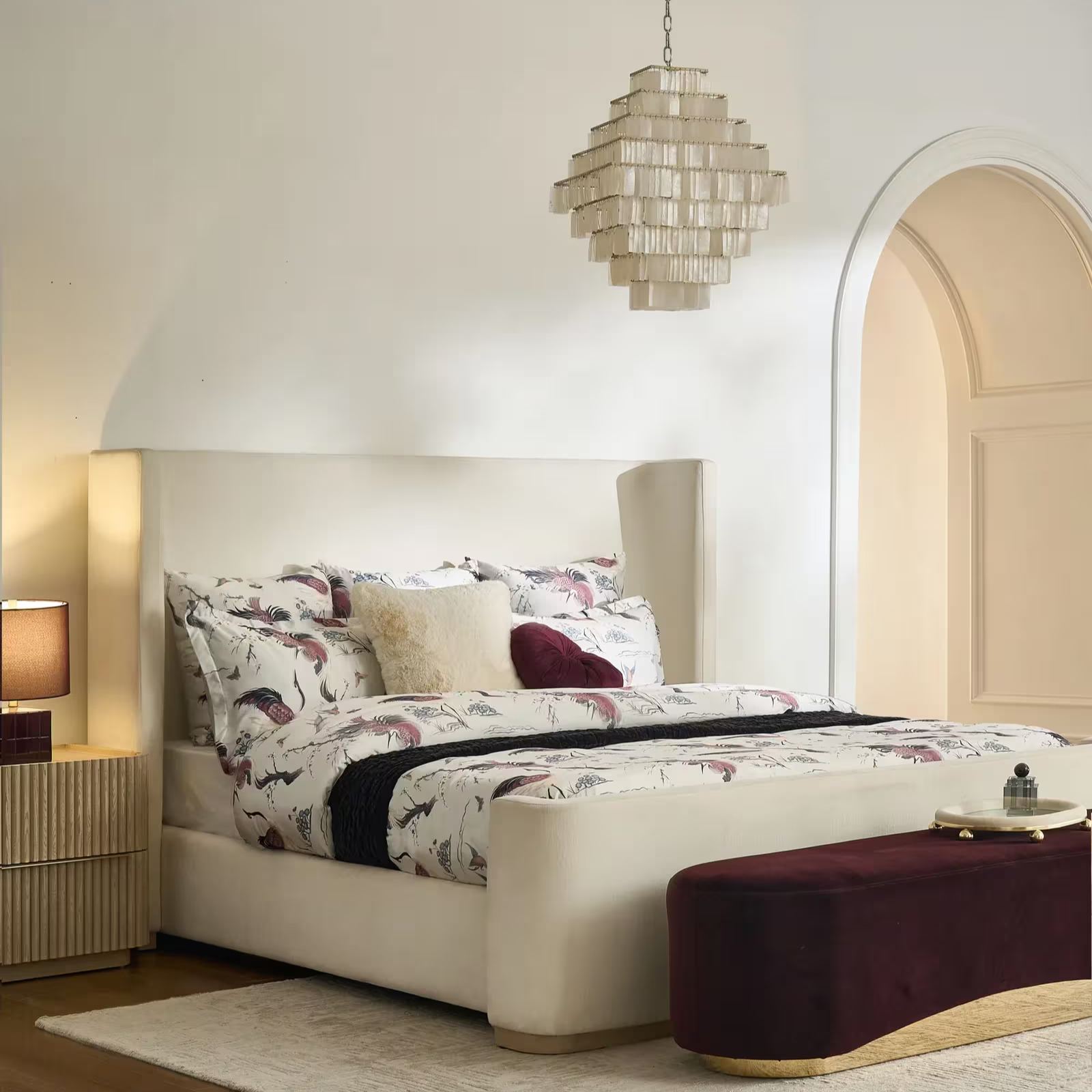 Stria Ivory Performance Chenille Upholstered Queen Platform Bed