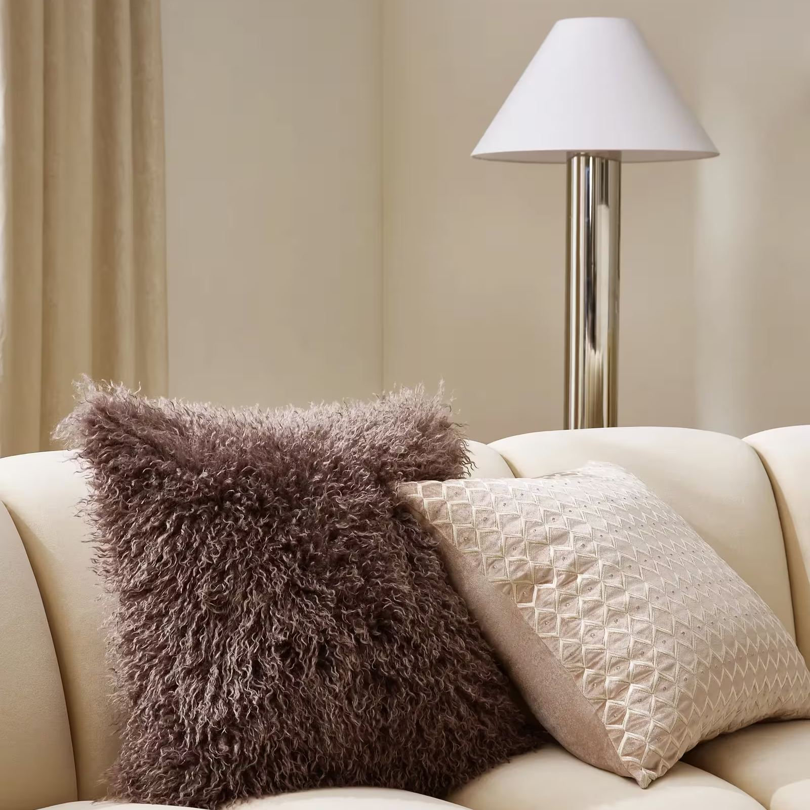 Micah Smoked Plum Faux Mongolian Fur Pillow 22" x 22"