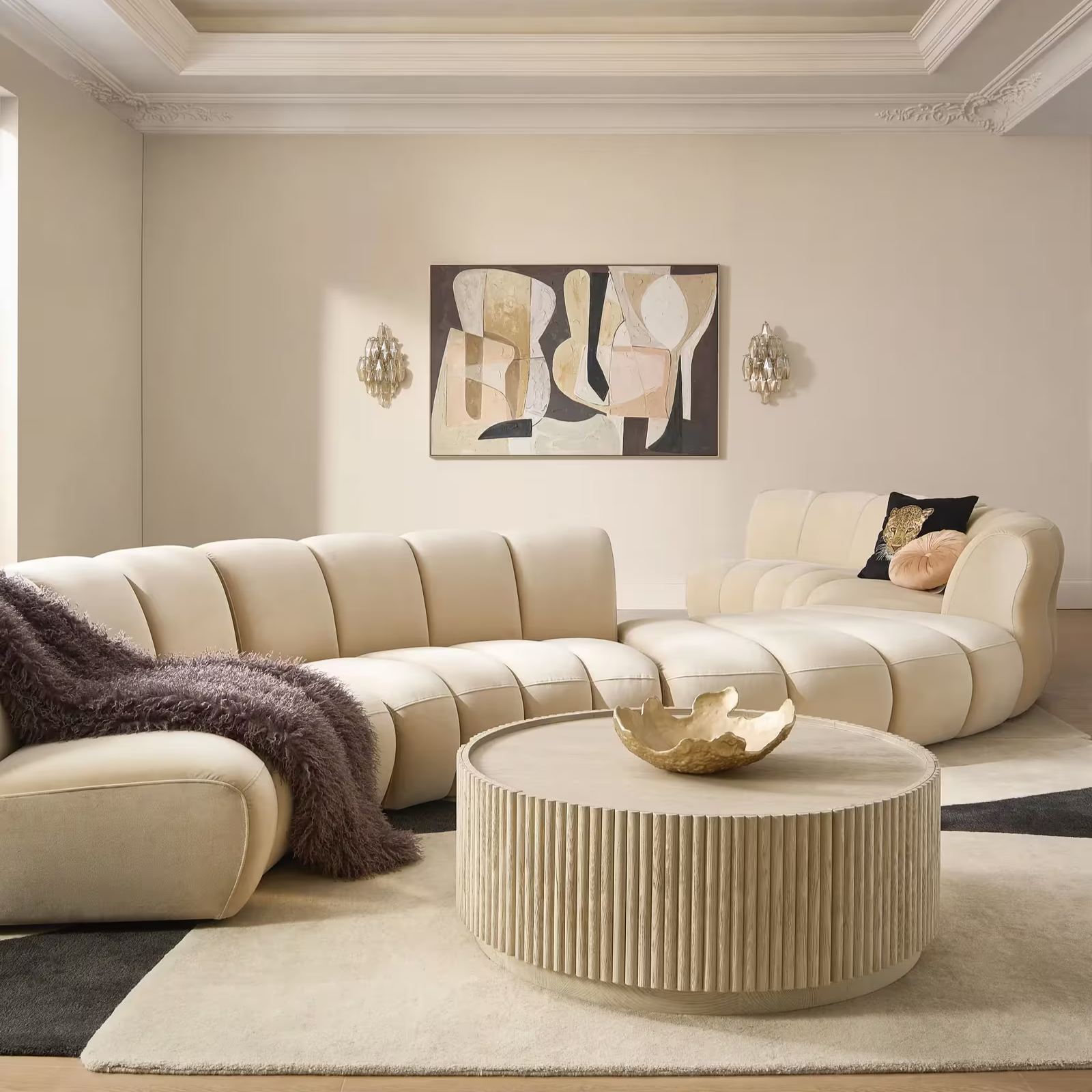 Stria Round Reeded White Oak Coffee Table with Drawer (42.3")