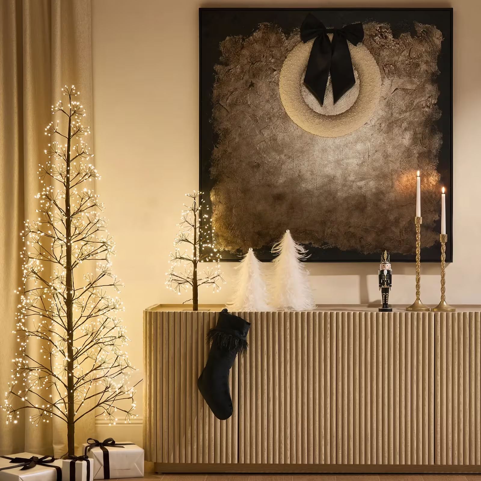 White Feather & Pearl Tree set - 11.75" & 12.75"