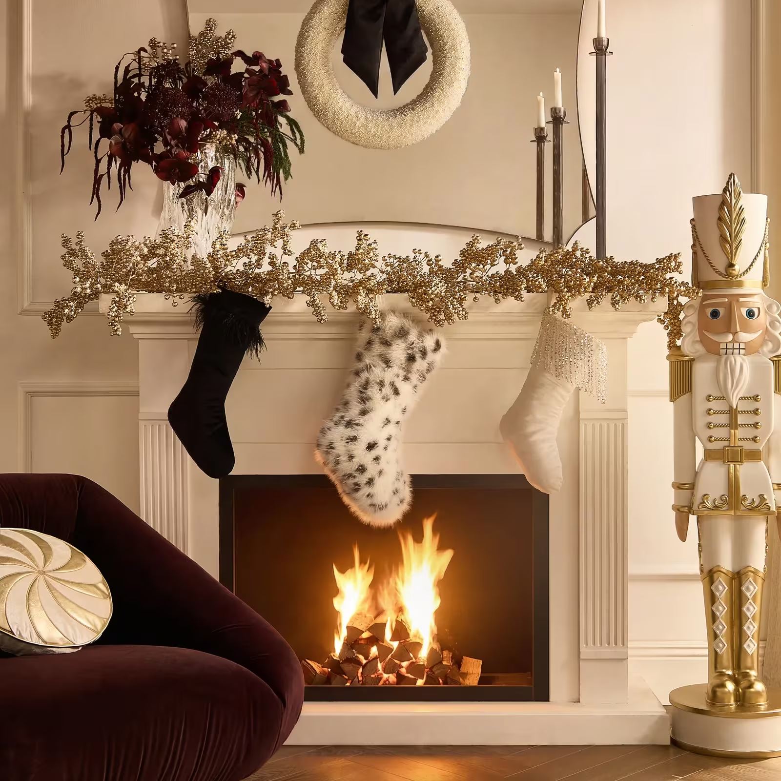 Feather & Velvet Christmas Stocking - Black