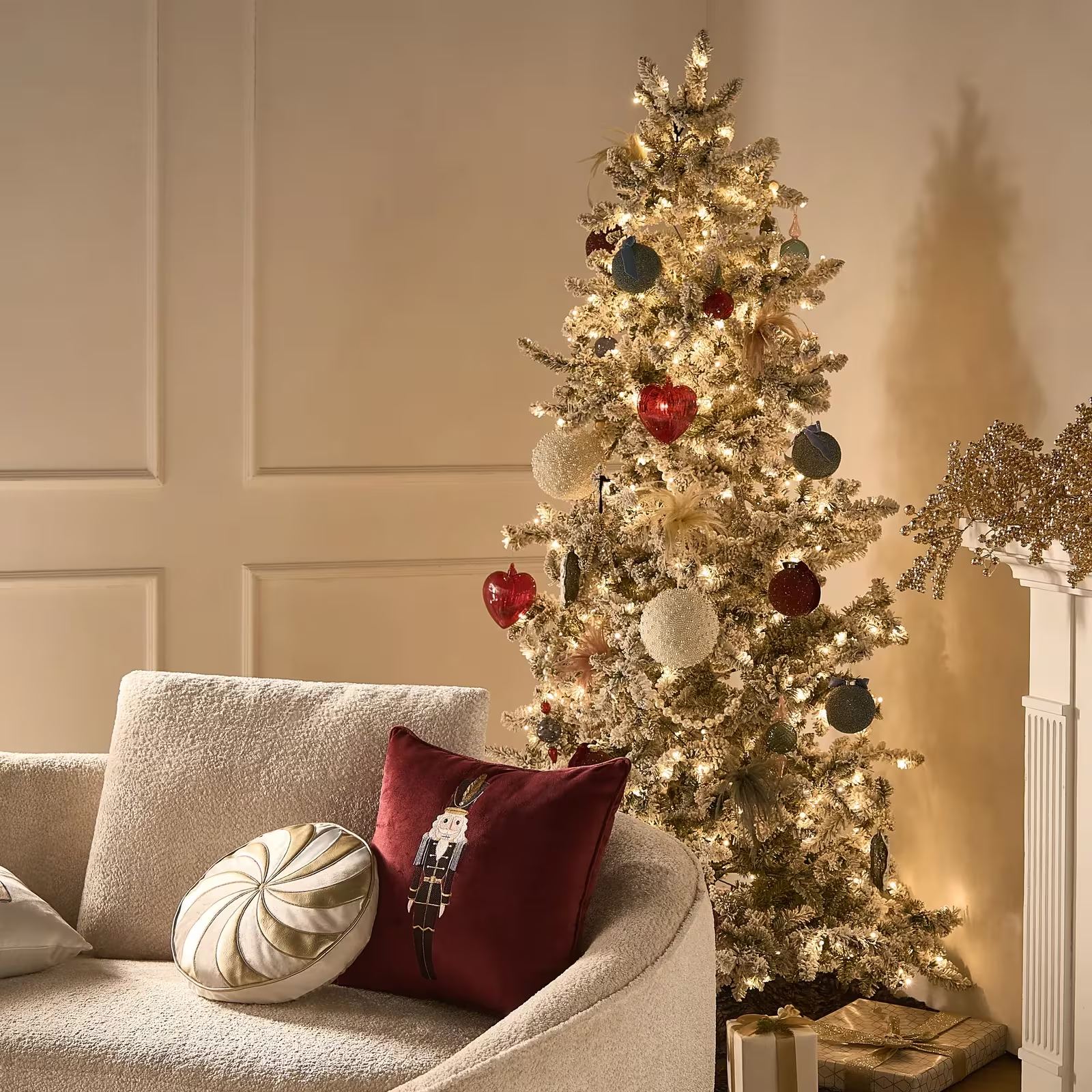 Nutcracker Embroidered Burgundy Velvet Holiday Pillow 20" x 20"