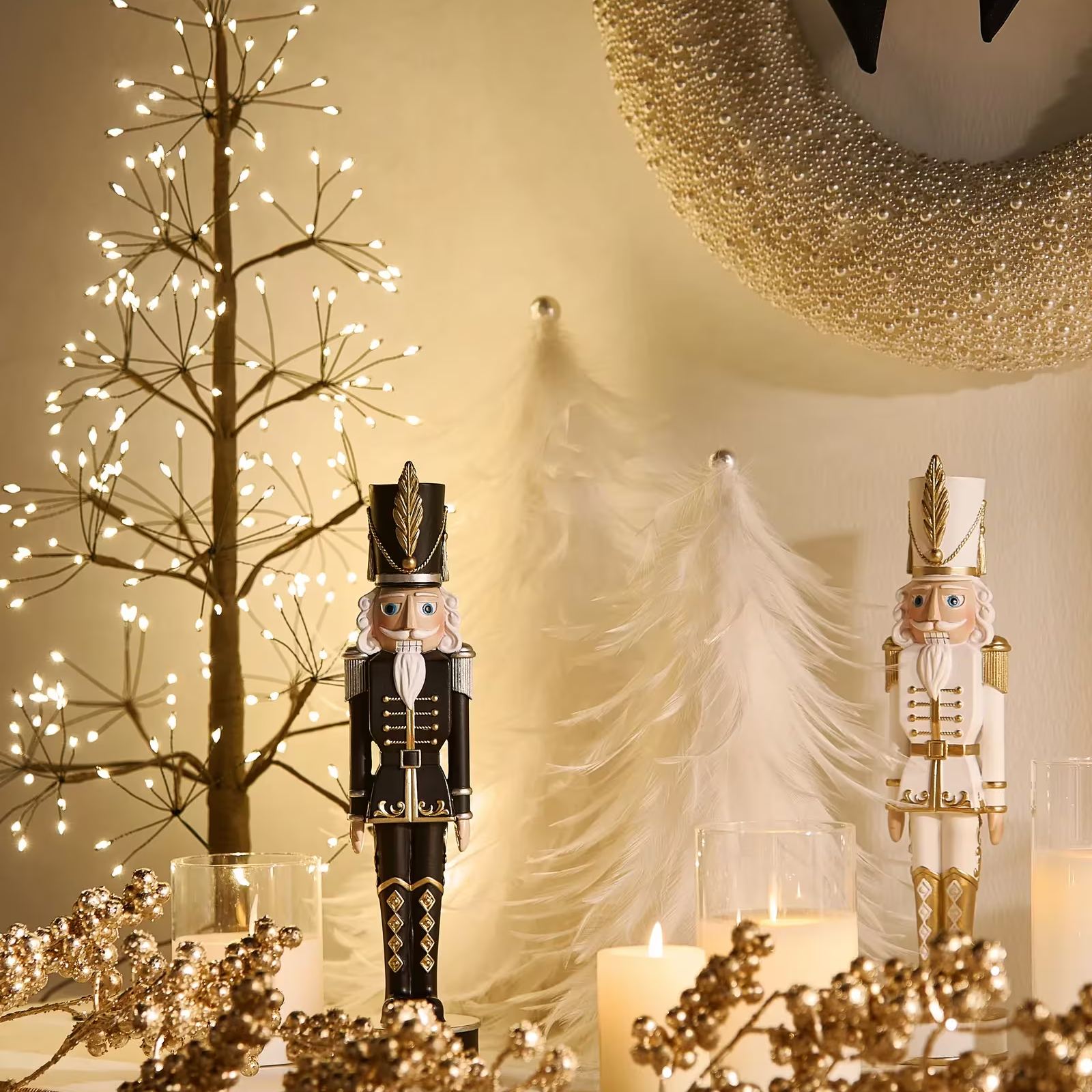 White Feather & Pearl Tree set - 11.75" & 12.75"