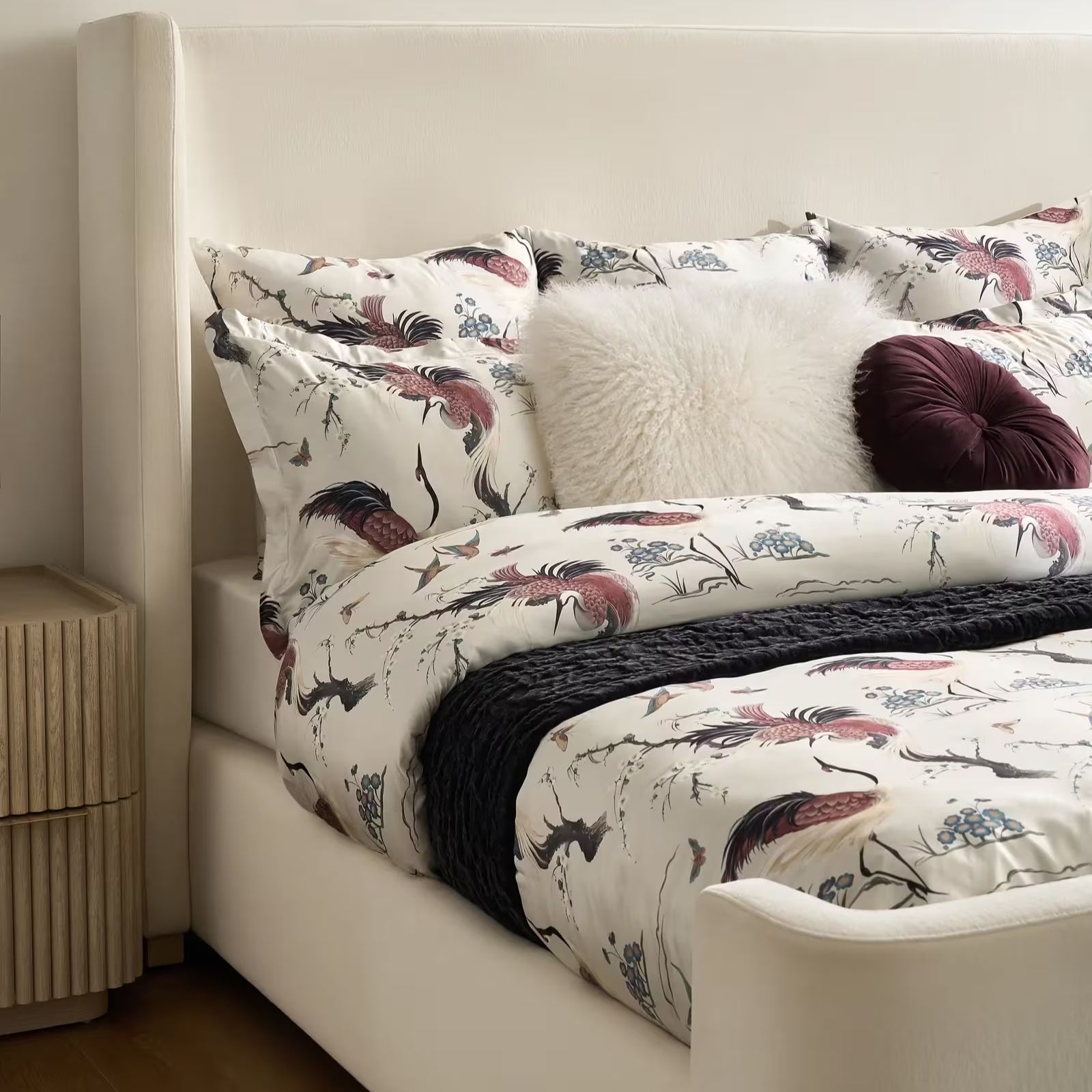 Cora Crane Satin Bedding Set - Multi