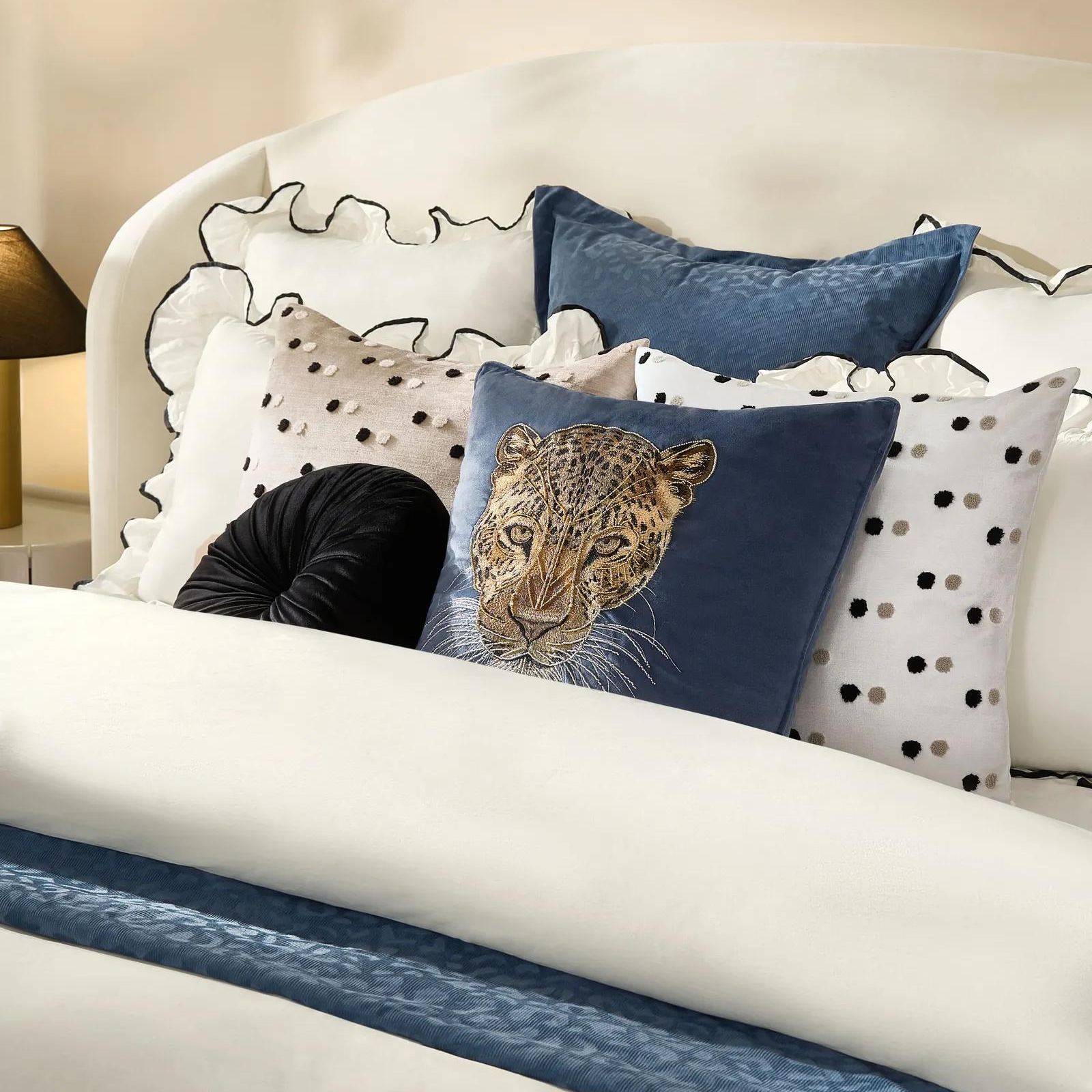 Dionne Polka Dot Embroidered Pillow 22" - Platinum Taupe