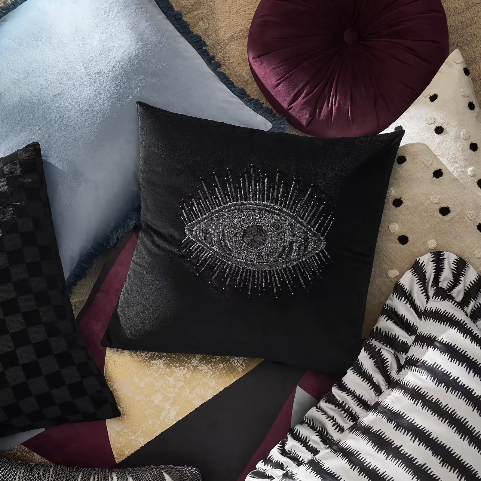 Clea Tufted Round Velvet Pillow 15" - Fig