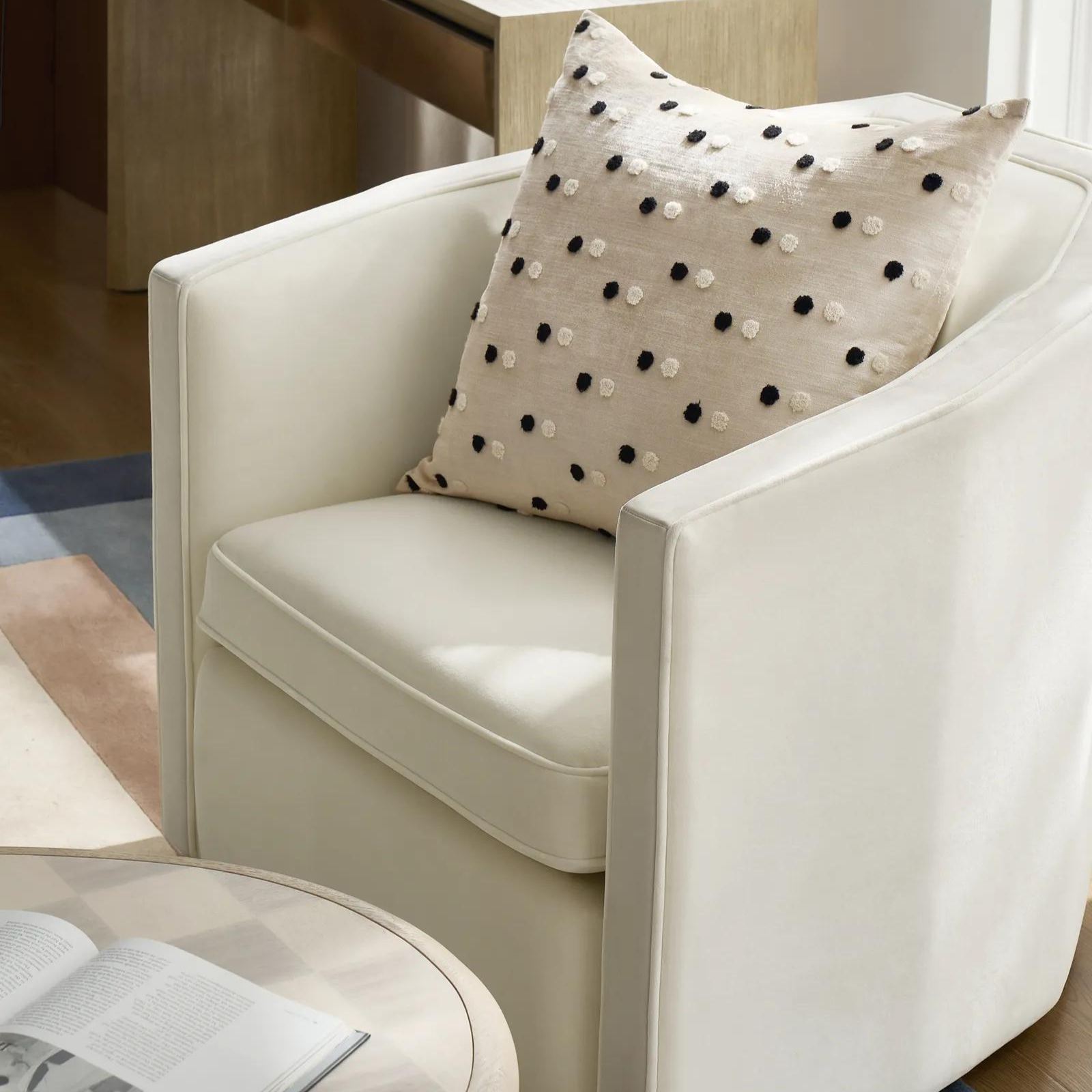 Vesper Cloud Velvet With Leather Swivel Accent Chair