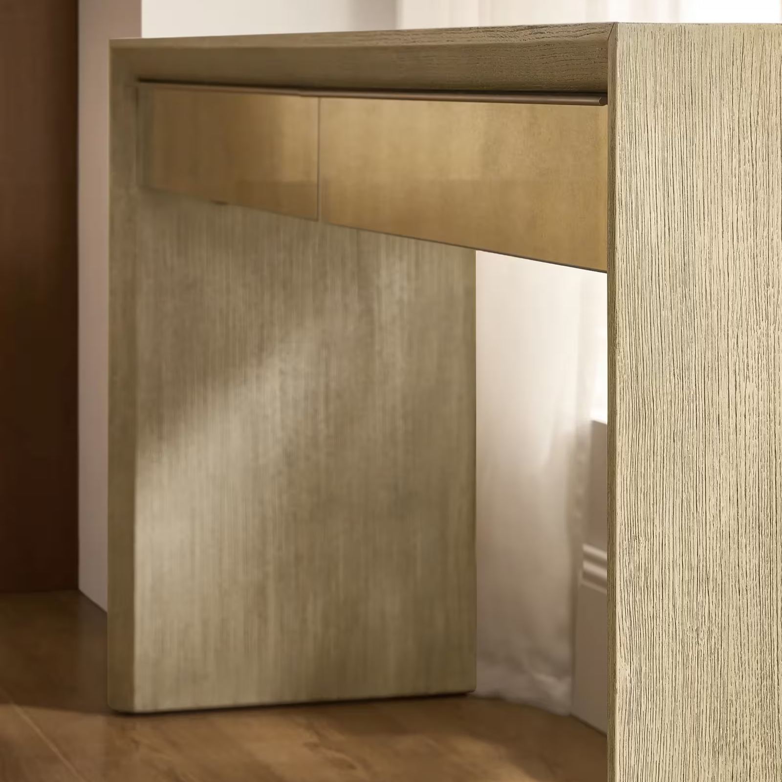 Glimmer Mirrored 2-Drawer Sea Drift Oak Desk (62")
