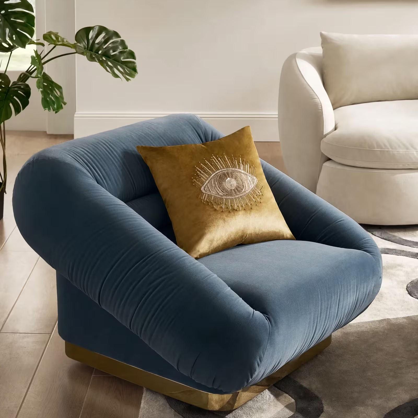 Dover Dusty Blue Velvet Swivel Accent Chair