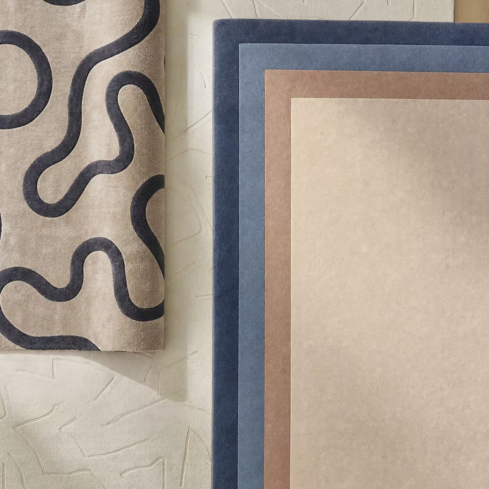 Bastien Border Wool Rug - Dusty Blue/Taupe/Ivory