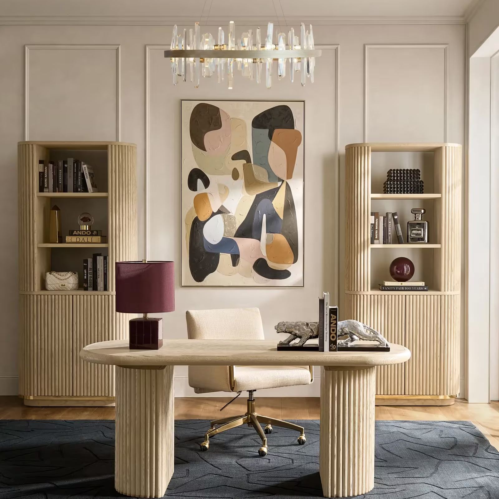 Stria Oval Reeded White Oak Electric Lift Desk (68")