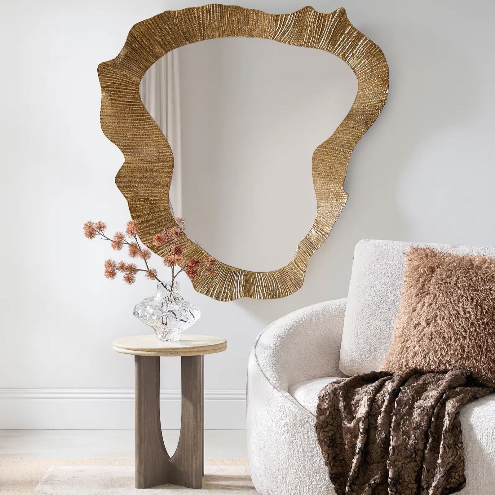 Cara Antique Gold Hand-Forged Iron Organic Shaped Wall Mirror 52.5" x 53"