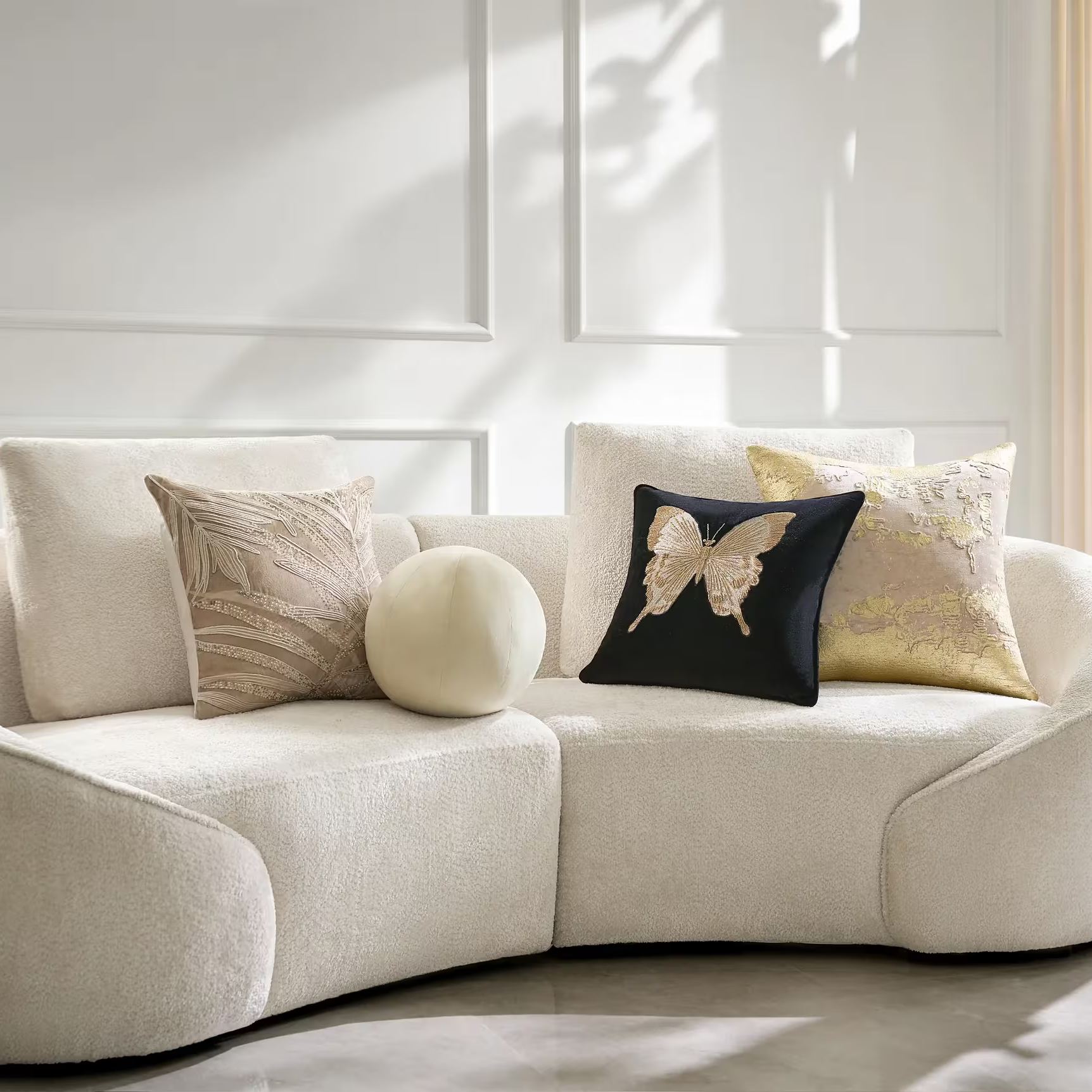 Bella Beaded Butterfly Pillow 20" - Black/Gold