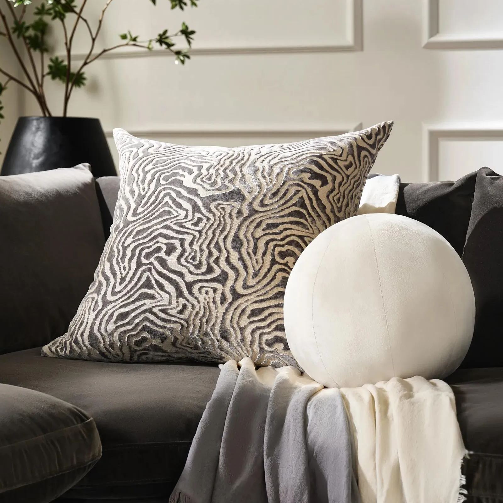 Veda Buttercream Yellow Velvet Ball Pillow 12"D