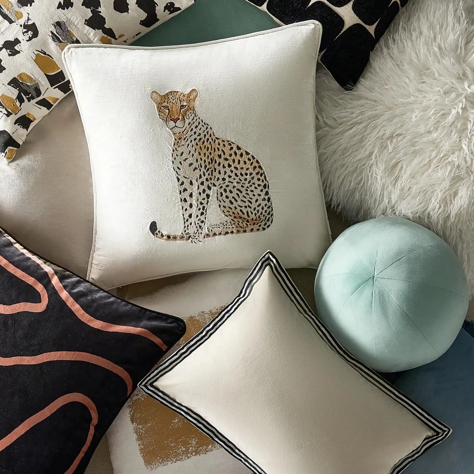 Veda Eggshell Blue Velvet Ball Pillow 12"D