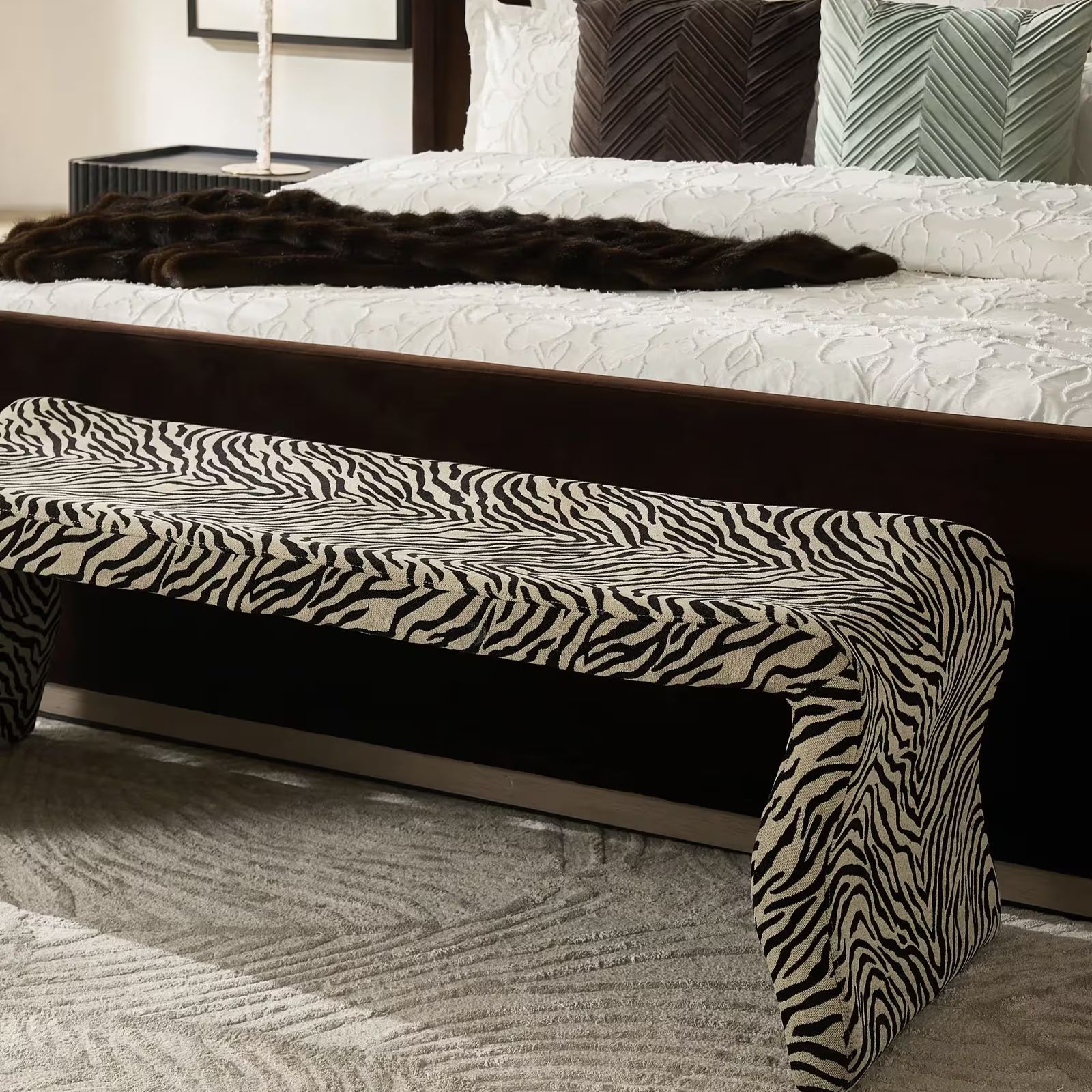 Stria Dark Chocolate Velvet Upholstered Queen Platform Bed
