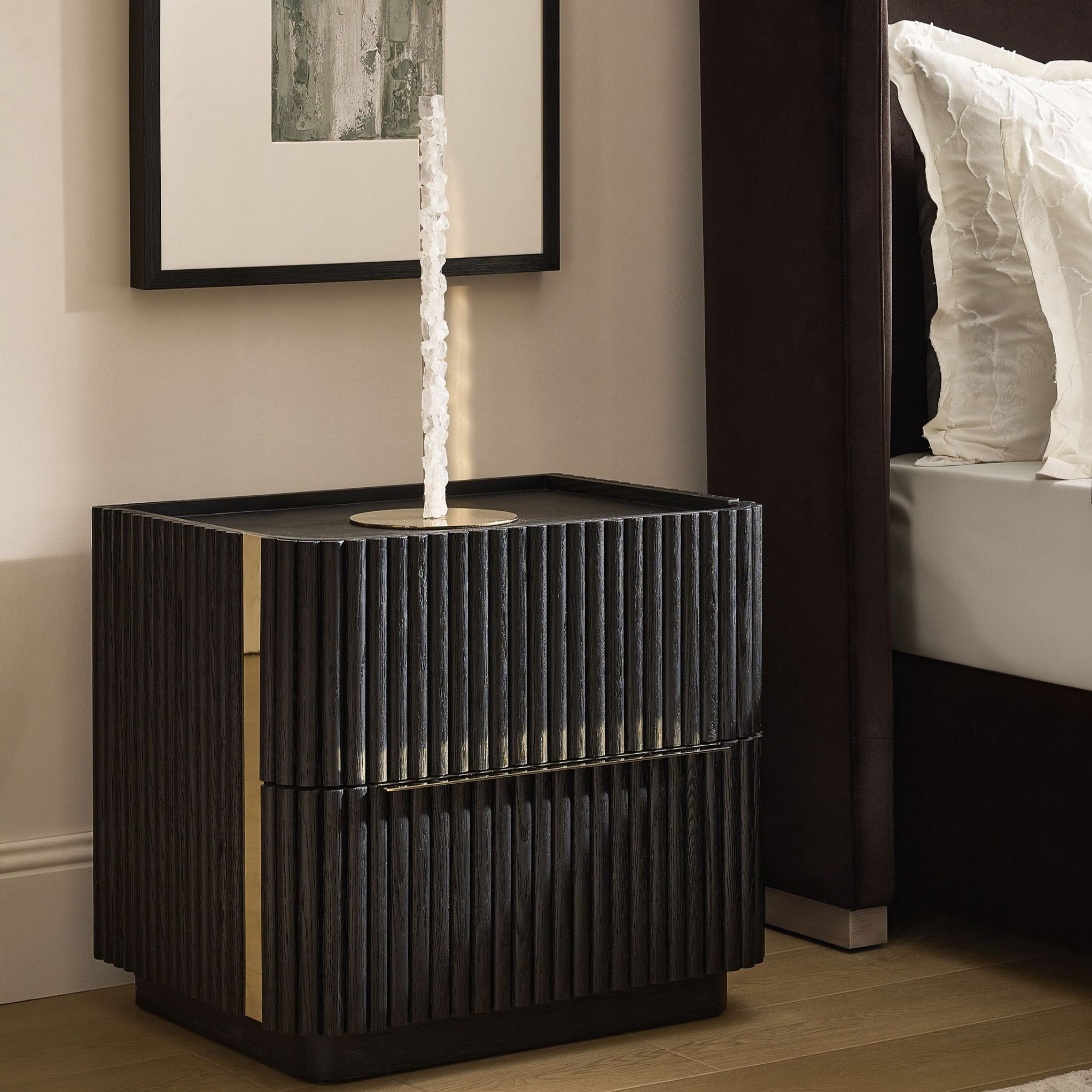 Stria Reeded Black Oak 2-Drawer Nightstand (26")