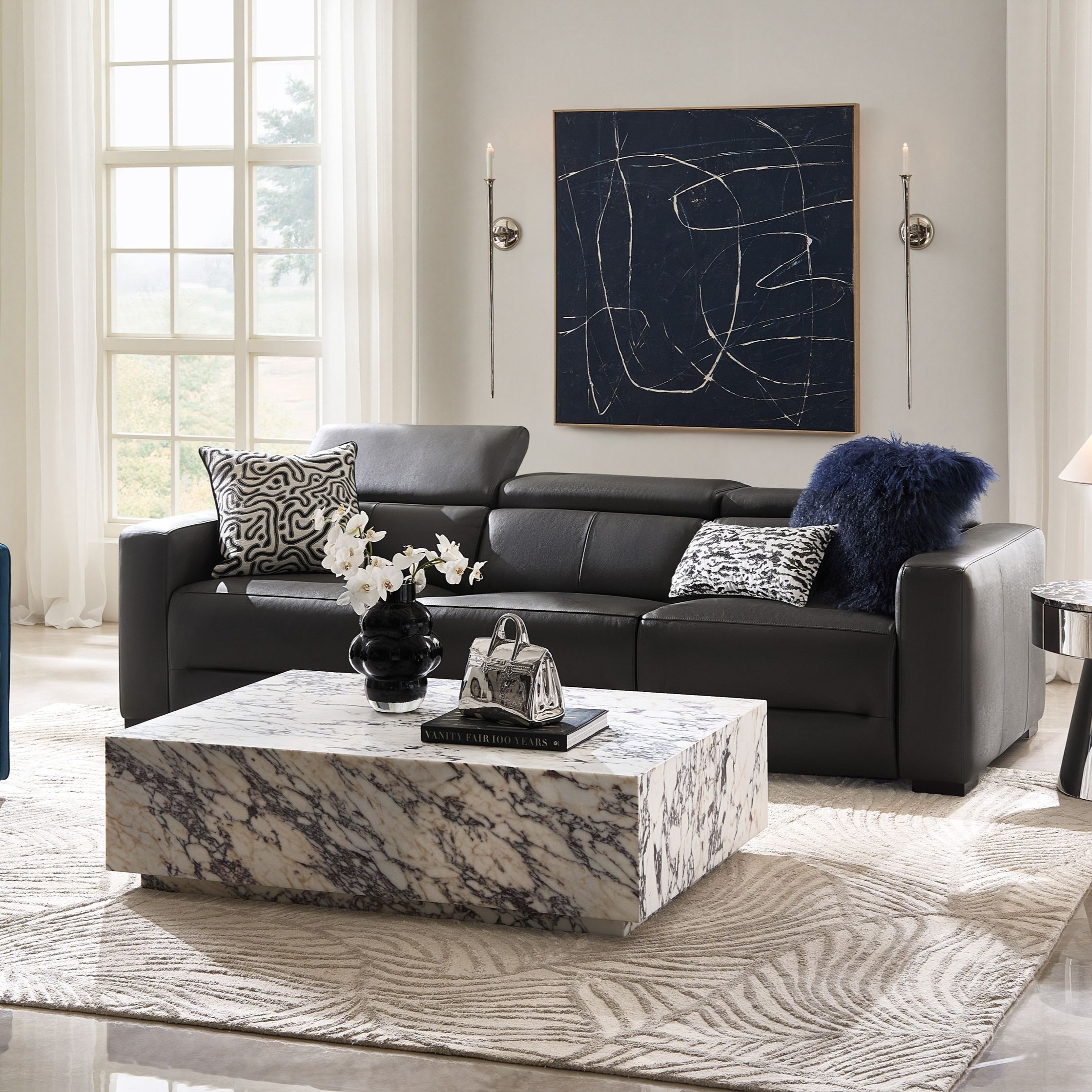 Verona Charcoal Leather Left Arm Chair