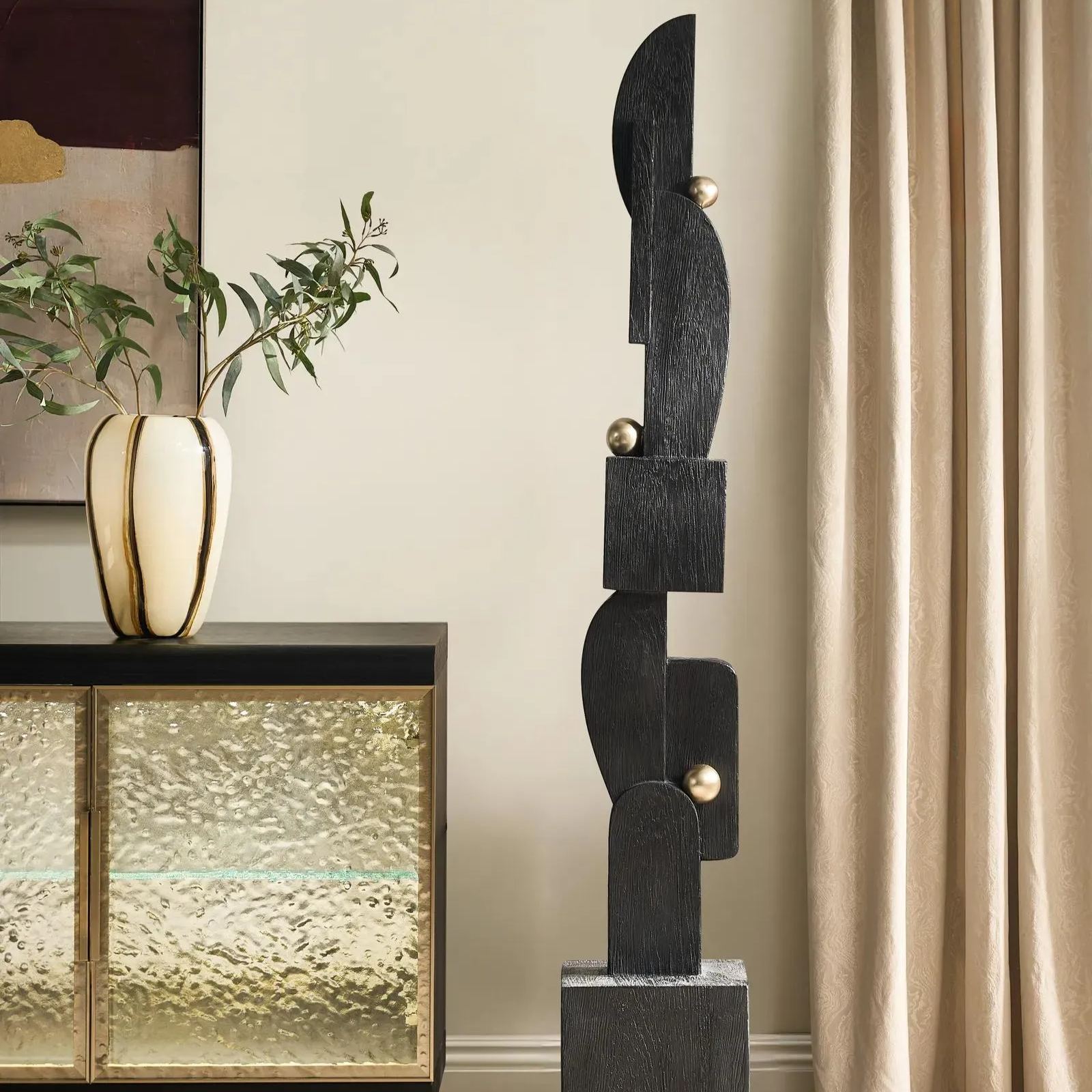 Cubism Black Resin Floor Totem 65"