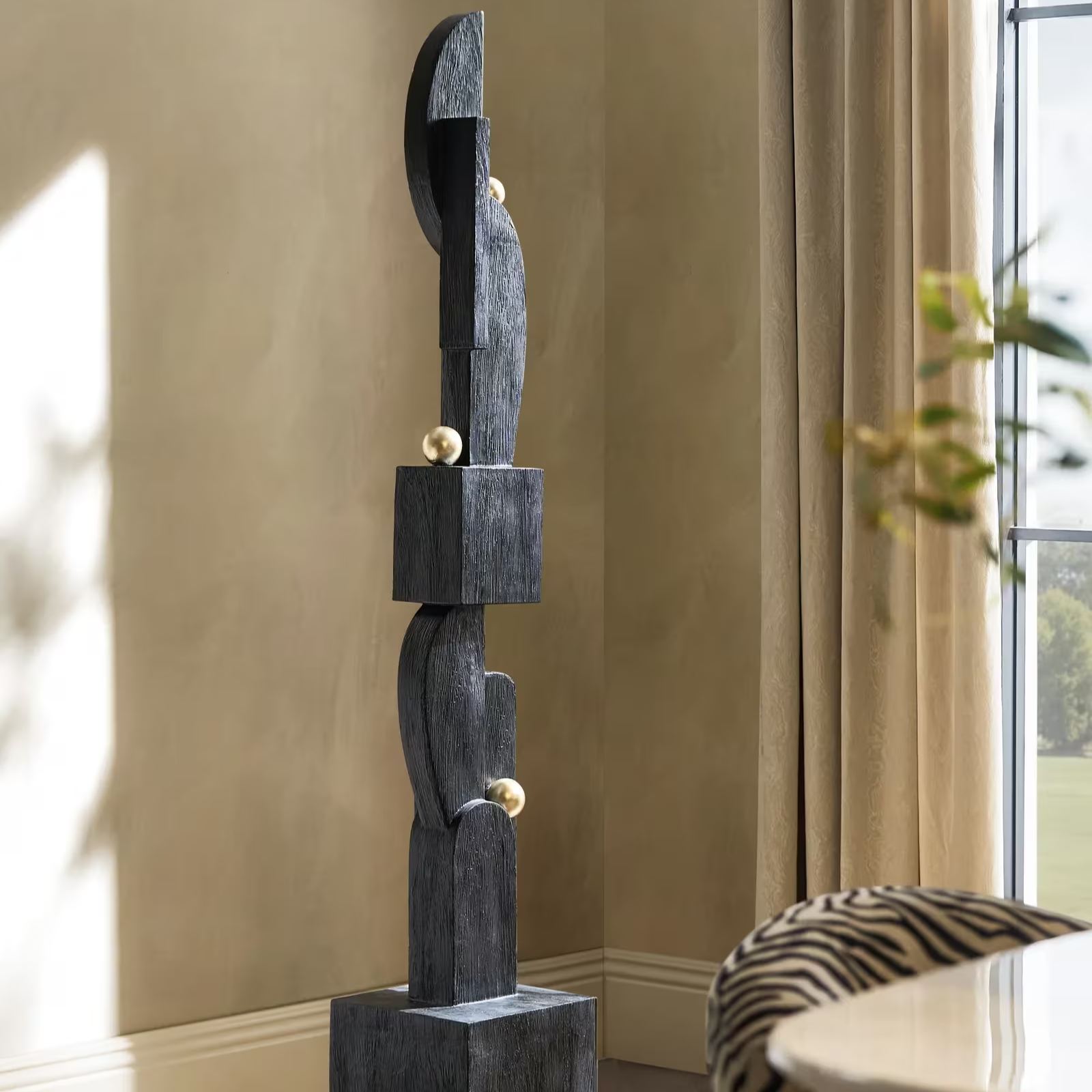 Cubism Black Resin Floor Totem 65"
