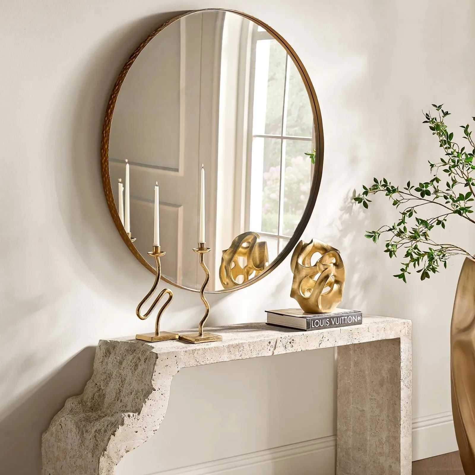 Cade Gold Hand-Hammered Iron Round Wall Mirror | Z Gallerie