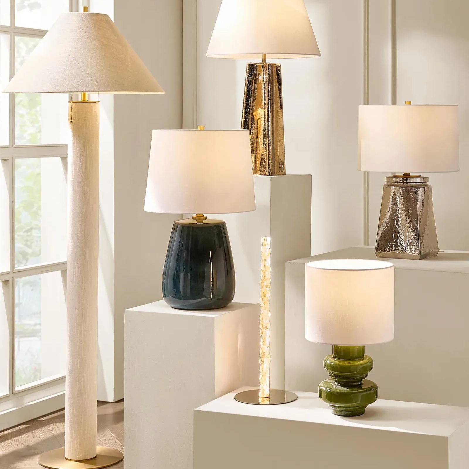 Della Linen & Brass Floor Lamp