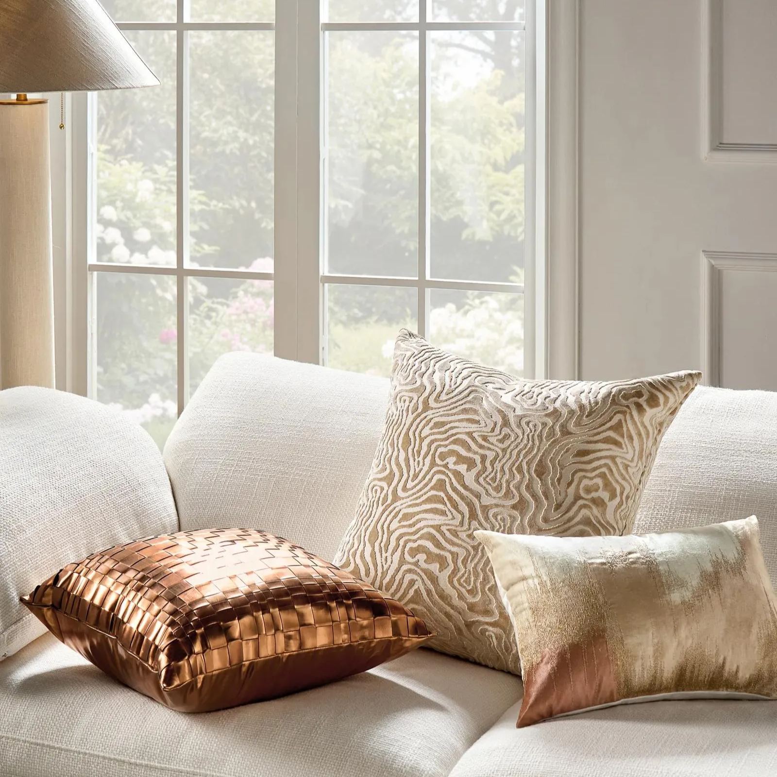 Nya Mocha Mousse Embroidered Velvet Pillow 24" x 24"