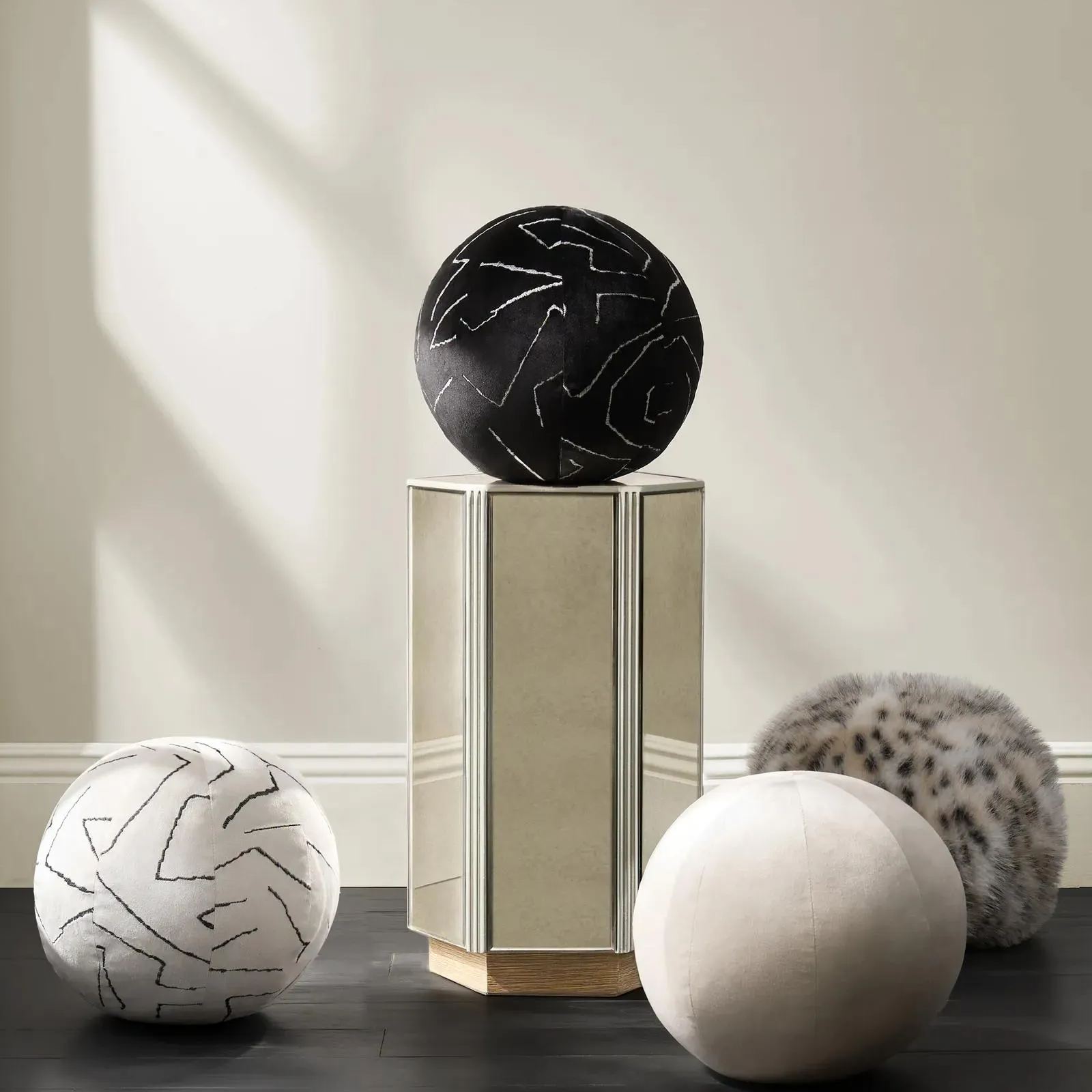 Bea Embroidered Velvet Ball Pillow 12" - Black